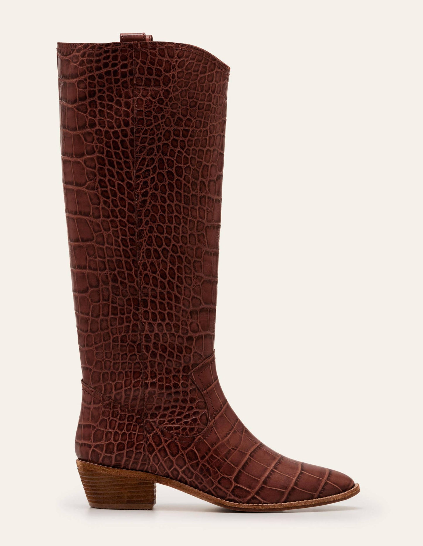 Allendale Kniehohe Stiefel-Mahagoni, Krokodiloptik