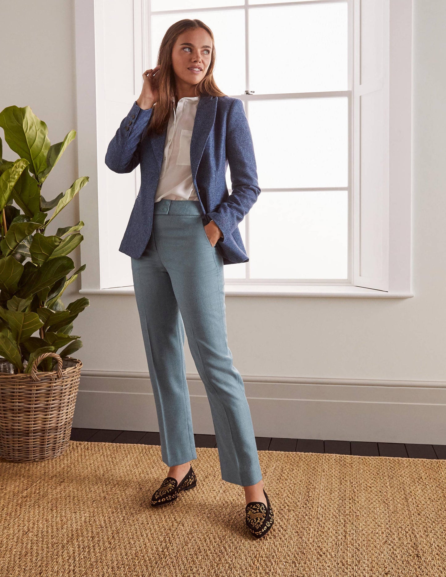 Kennford Tweed-Hose-Blau, Fischgrätmuster
