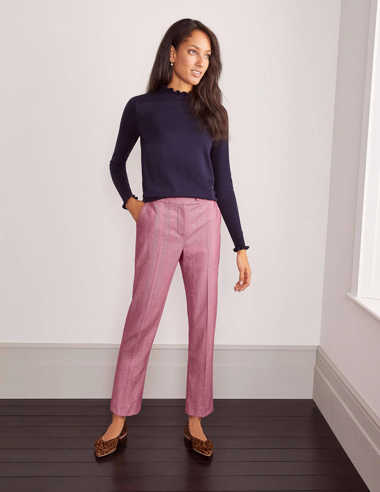 Kennford Tweed-Hose-Rosa, Fischgrätmuster