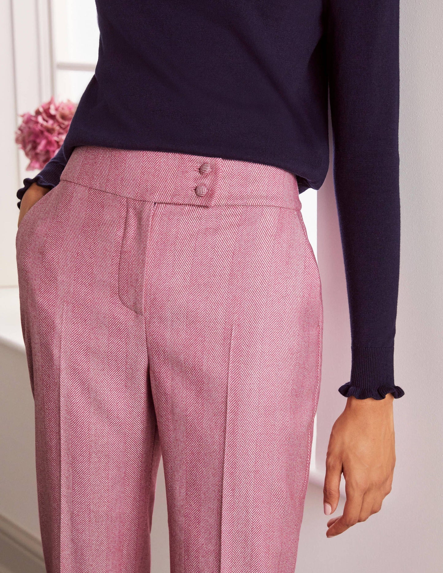 Kennford Tweed-Hose-Rosa, Fischgrätmuster