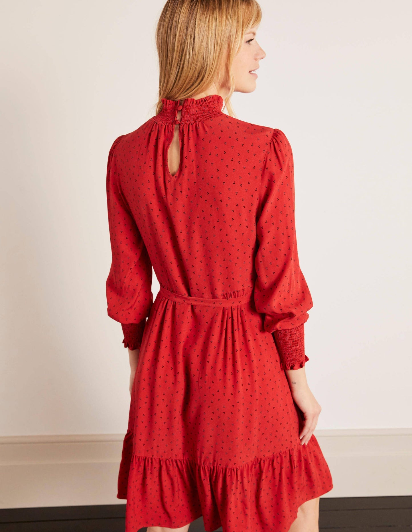 Robe Carrie à smocks-Poinsettia, pois triples