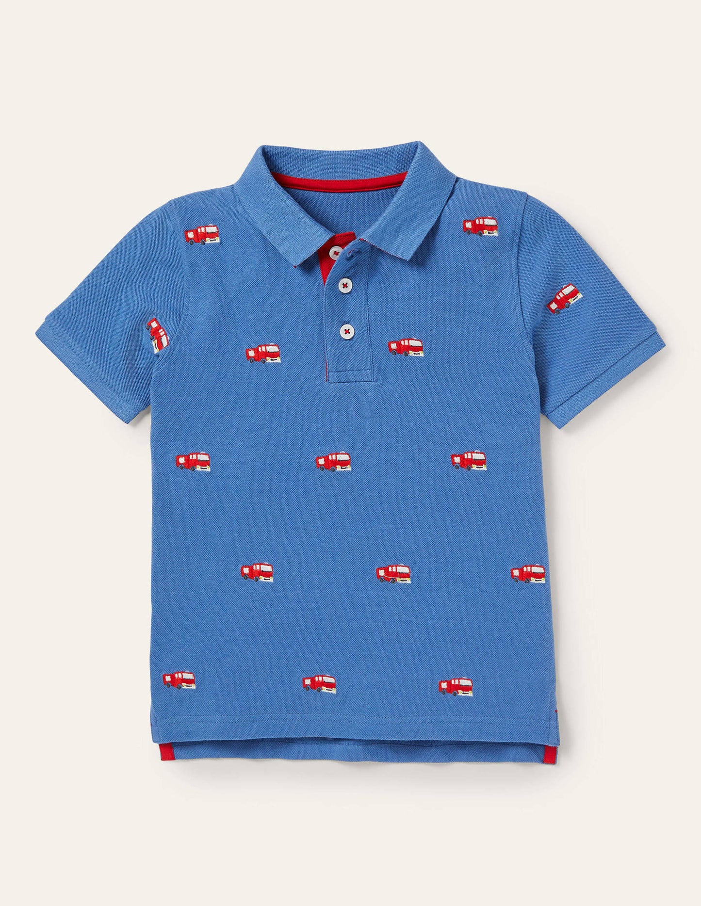 Piqué-Poloshirt-Elisabethanisches Blau, Feuerwehrautos