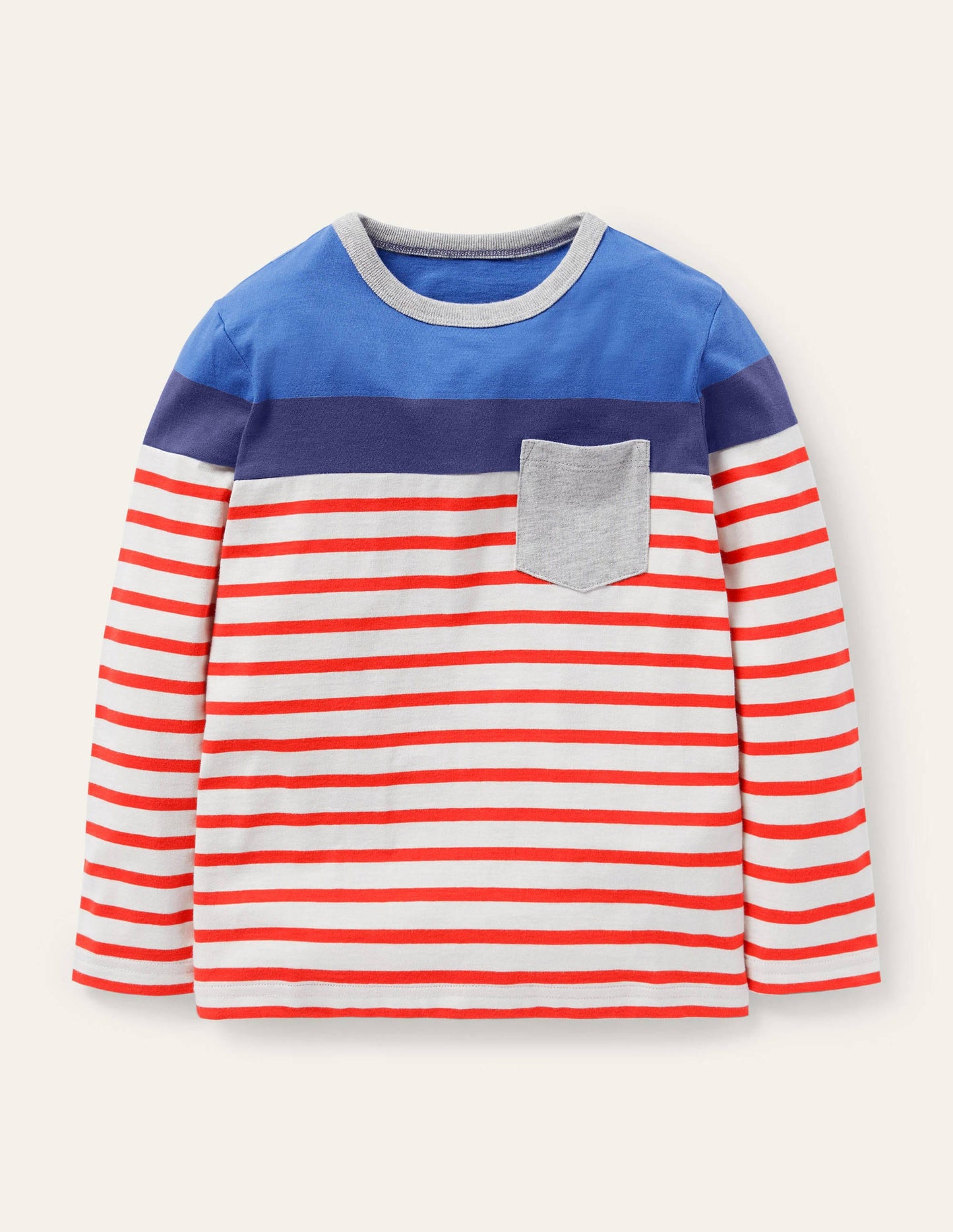 Bretonshirt mit Blockfarben-Raketenrot/Elisabethanisches Blau