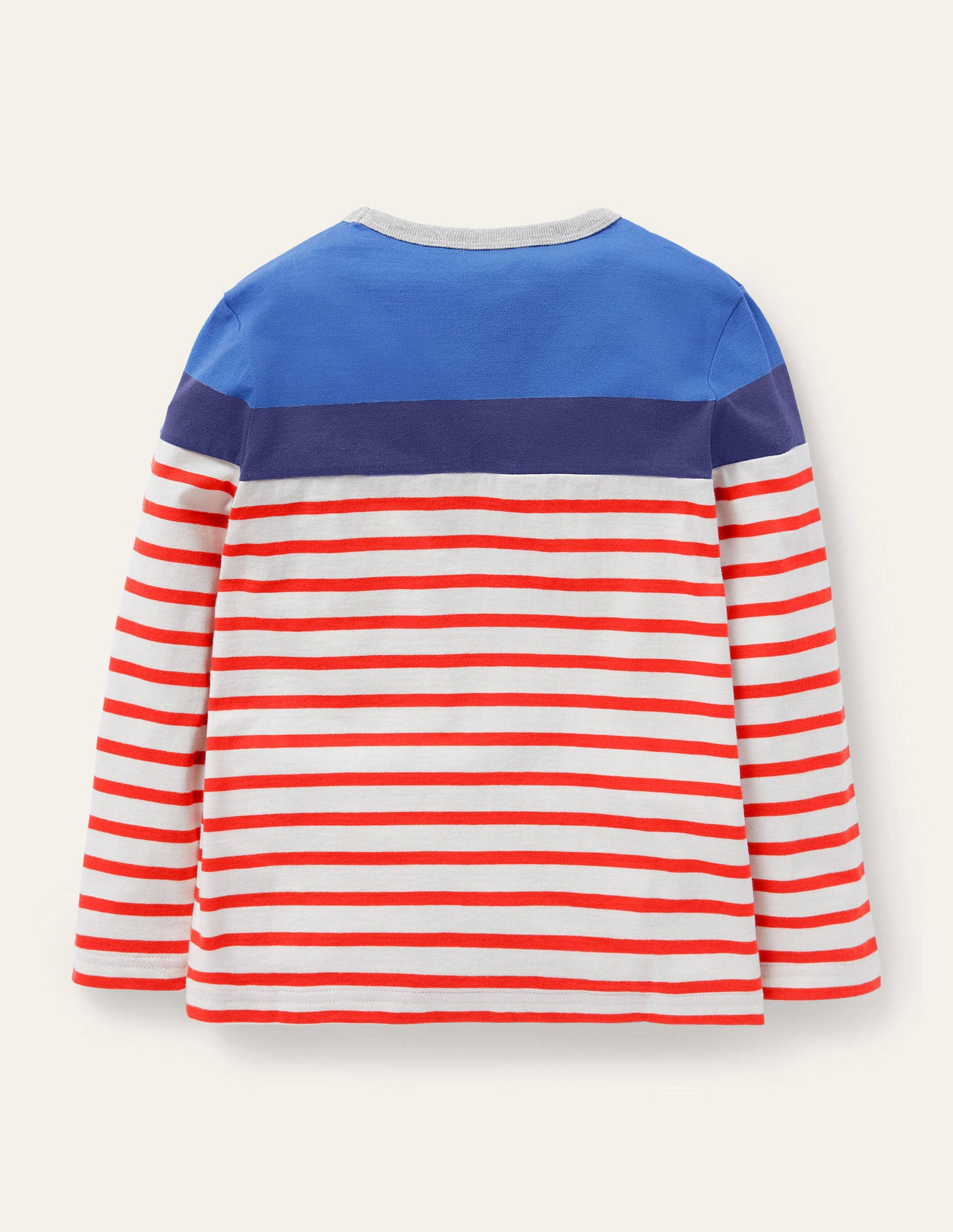 Bretonshirt mit Blockfarben-Raketenrot/Elisabethanisches Blau