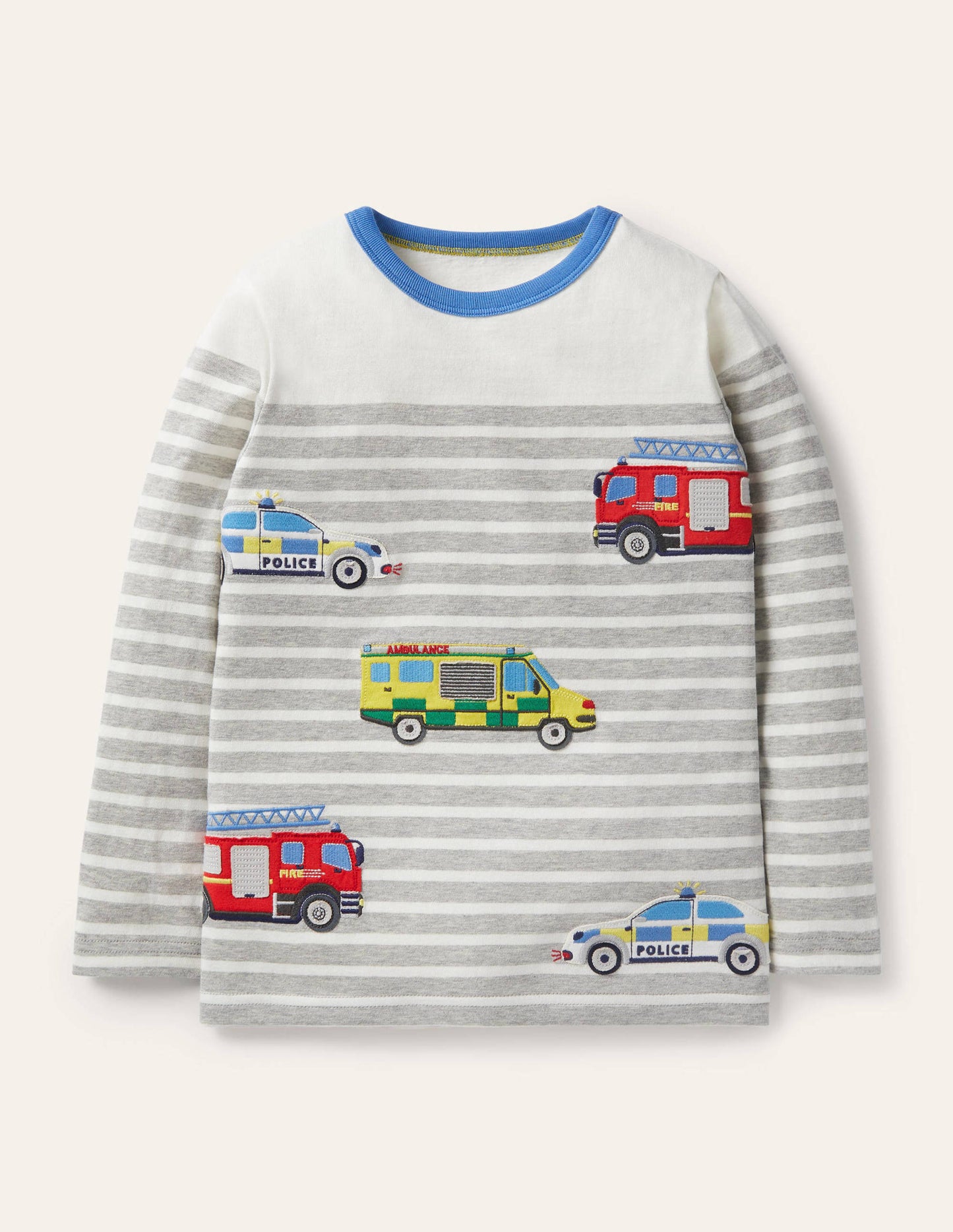 Breton-T-Shirt mit Applikation-Grau Meliert/Naturweiß, Fahrzeuge
