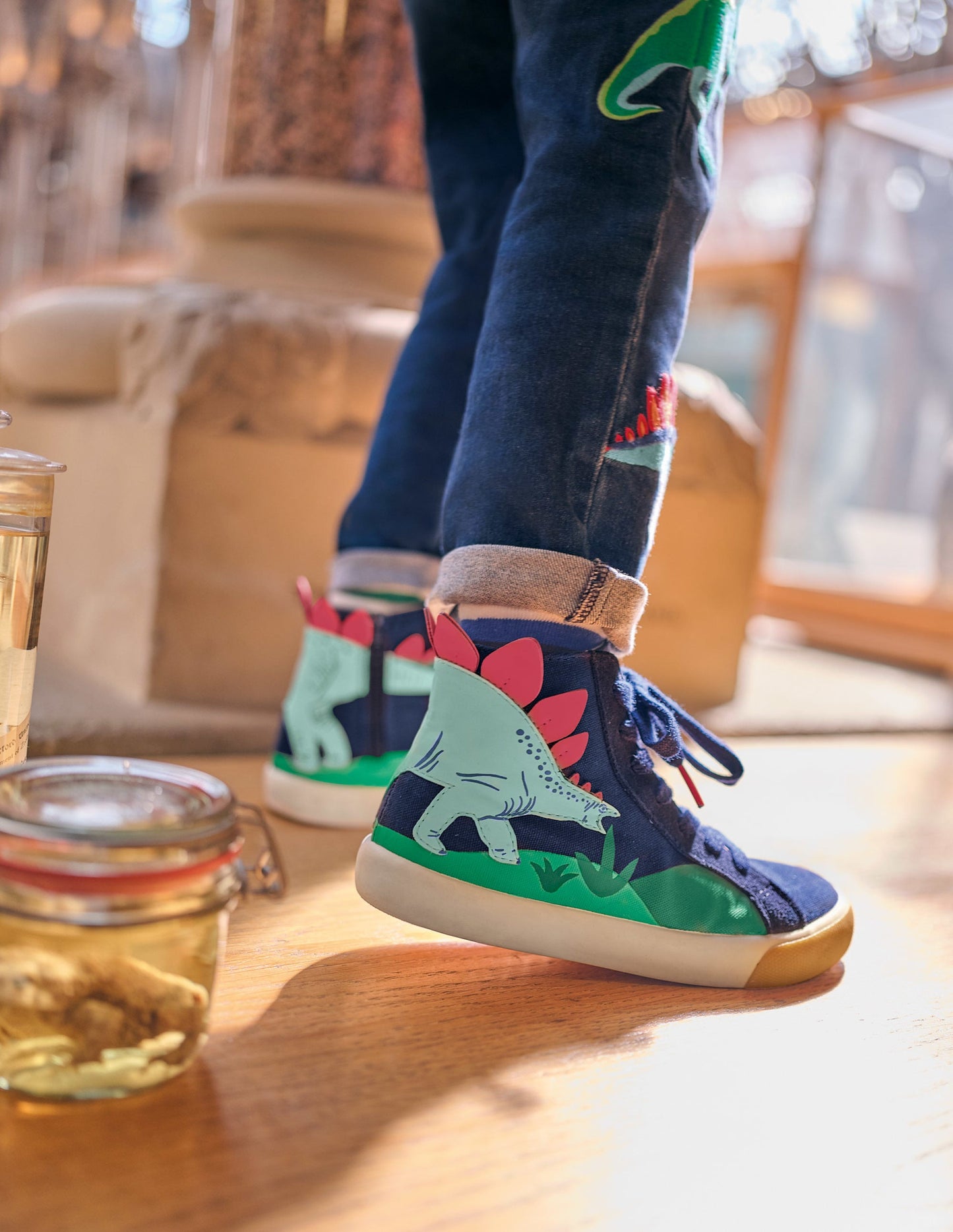 Dinosaur Pull-on Denim Jeans-Mittleres Vintageblau, Dinos