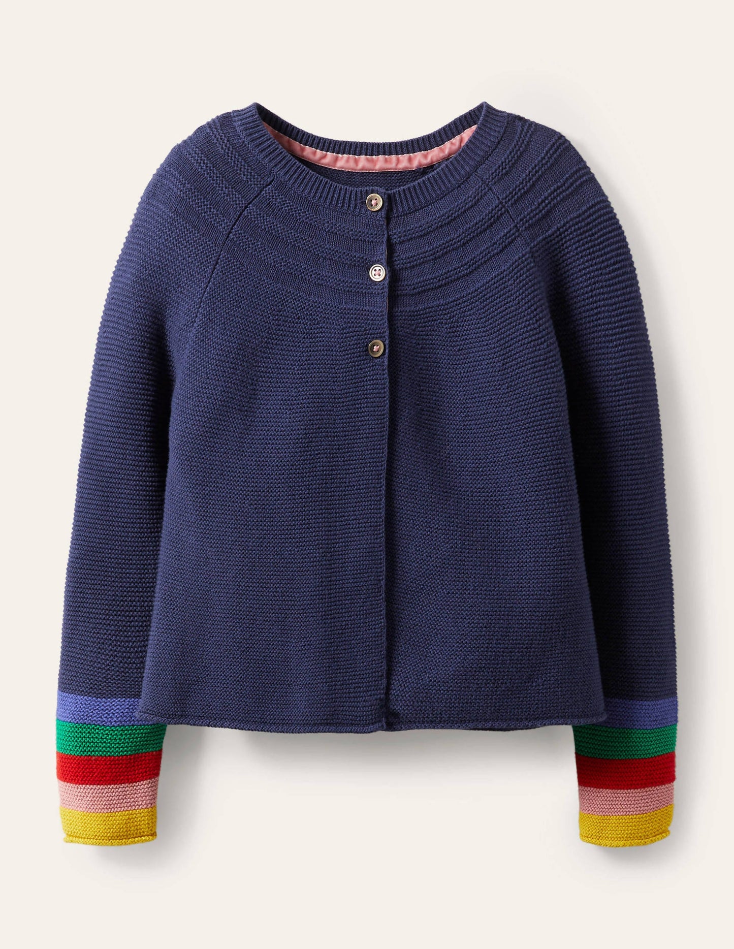 Cotton Cashmere Mix Cardigan-College Navy Rainbow