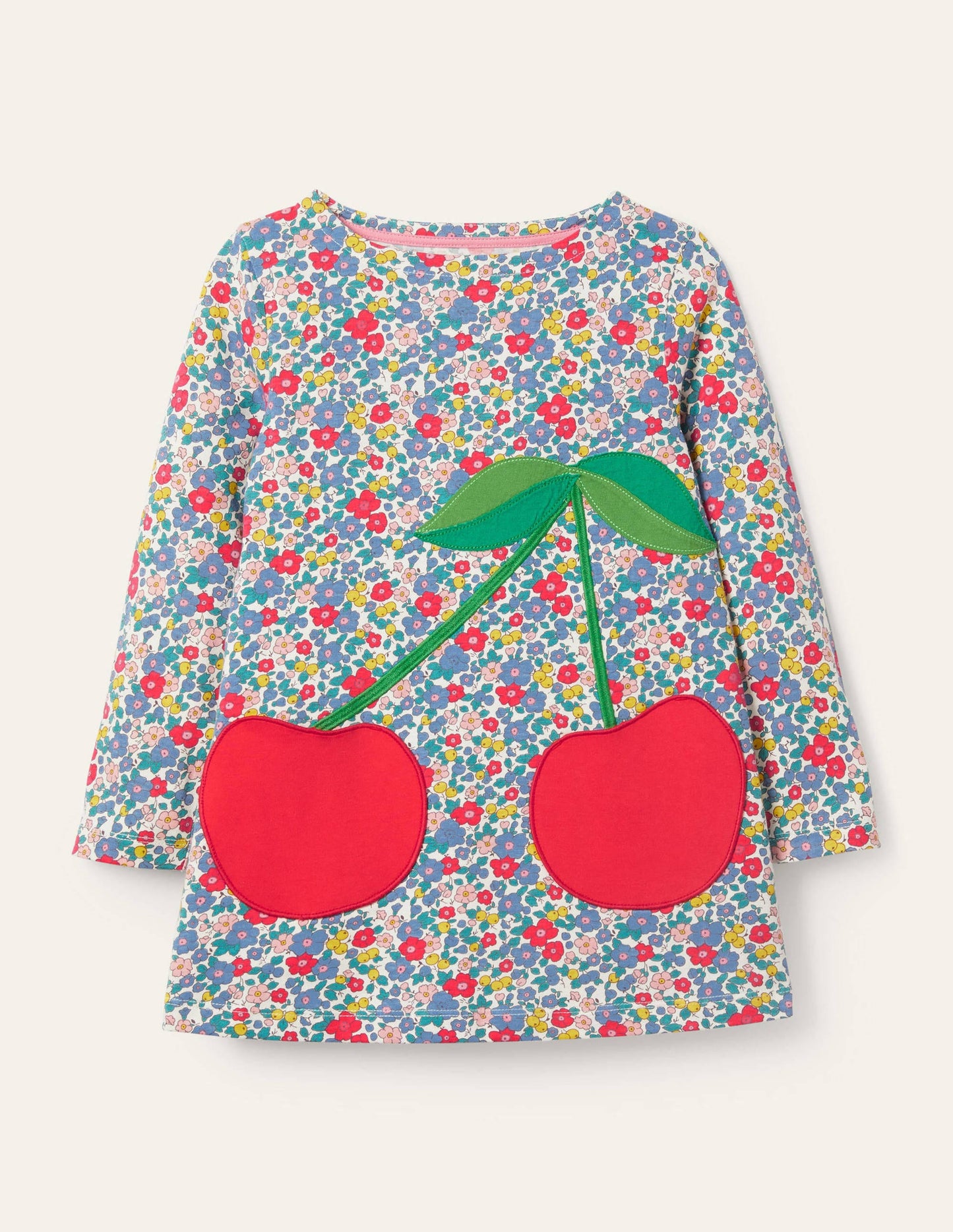 Tunika mit applizierter Tasche-Blumenmuster/Kirschen