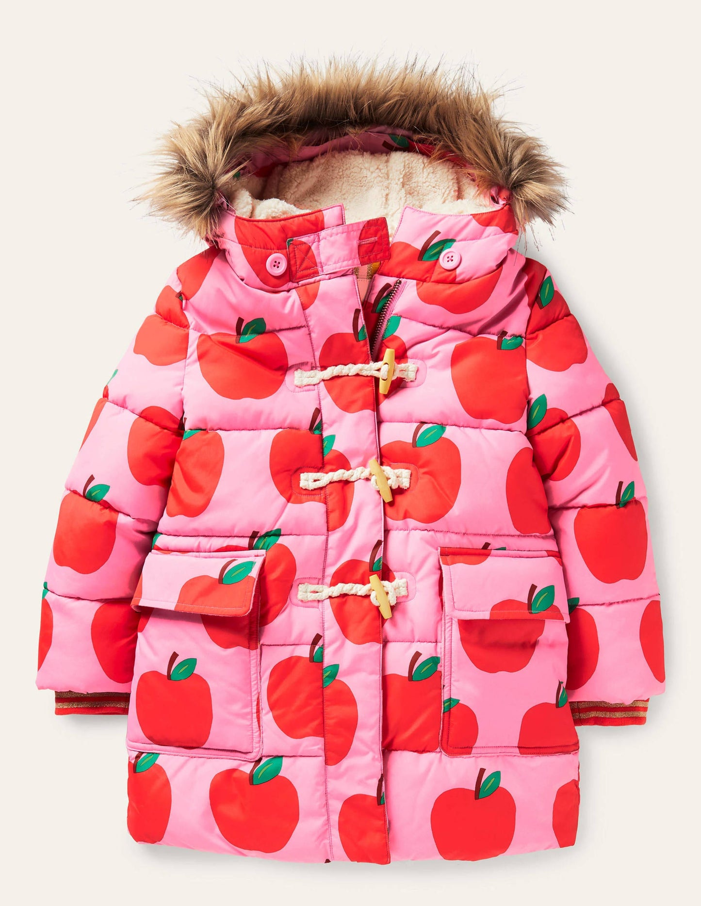 Lange Jacke mit Wattierung-Helles Blütenrosa, Äpfel