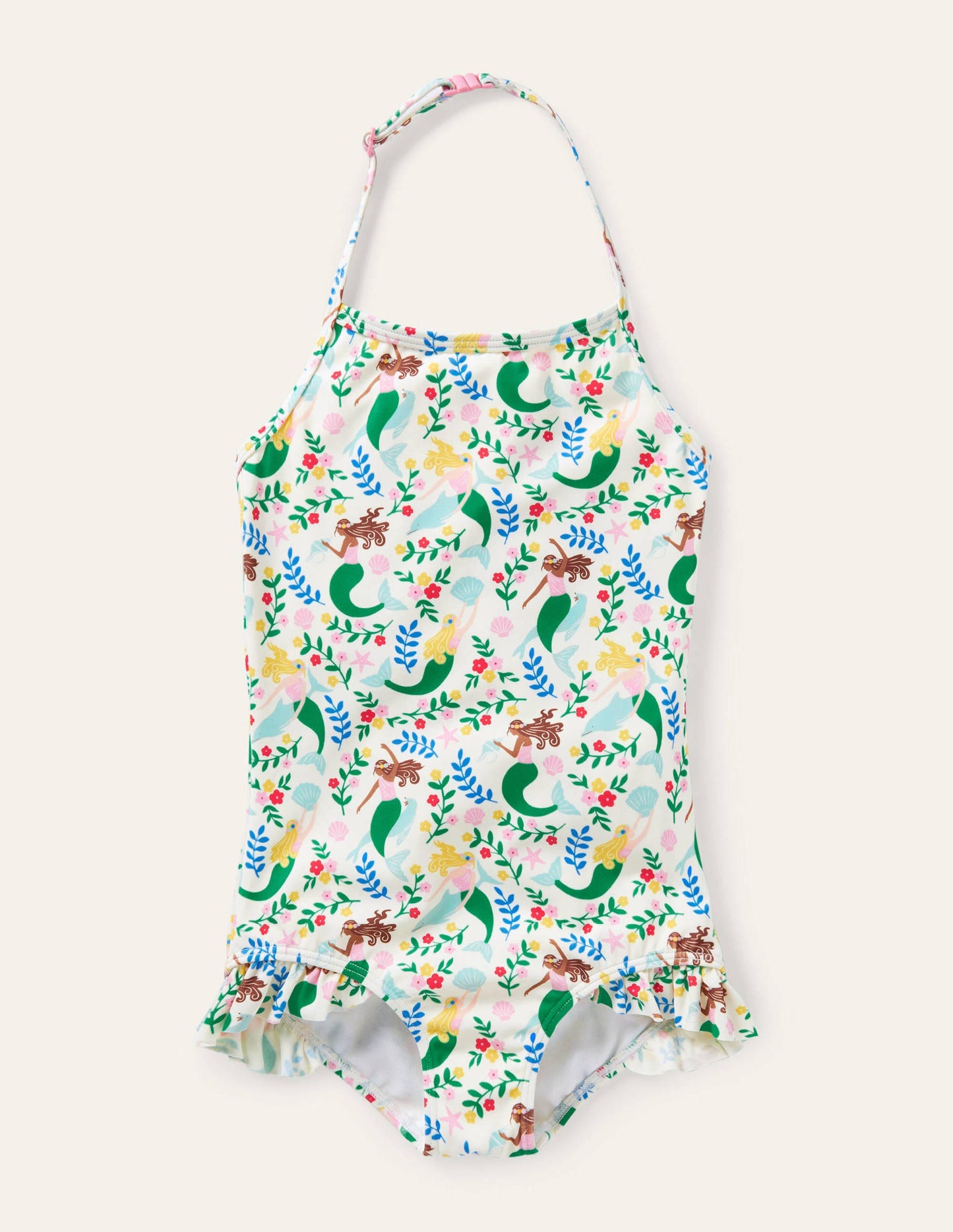Neckholder-Badeanzug-Naturweiß, Meerjungfrauen-Garten