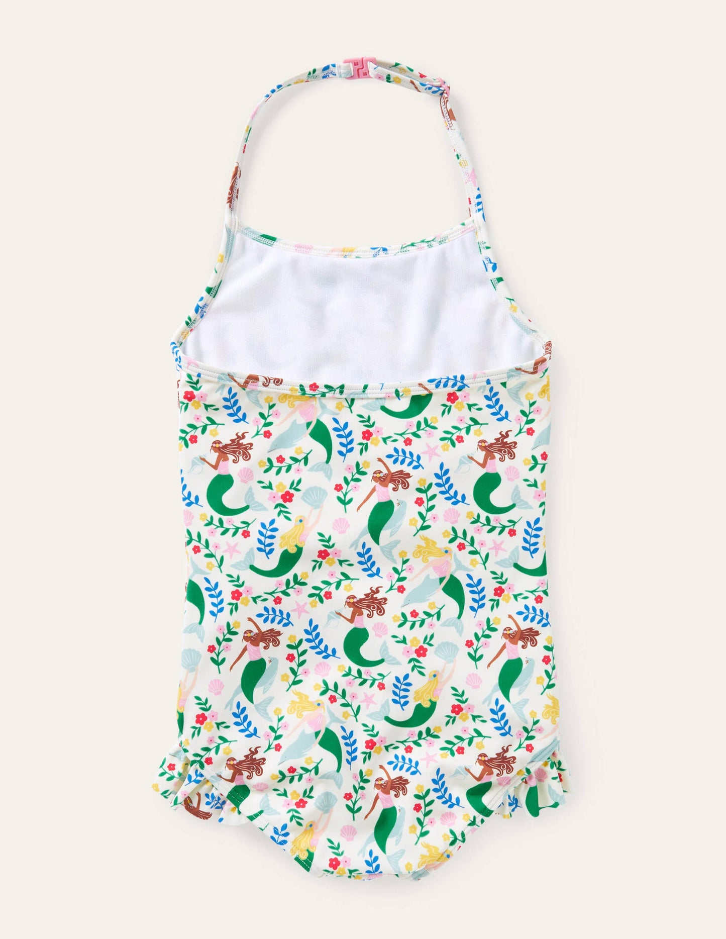 Neckholder-Badeanzug-Naturweiß, Meerjungfrauen-Garten