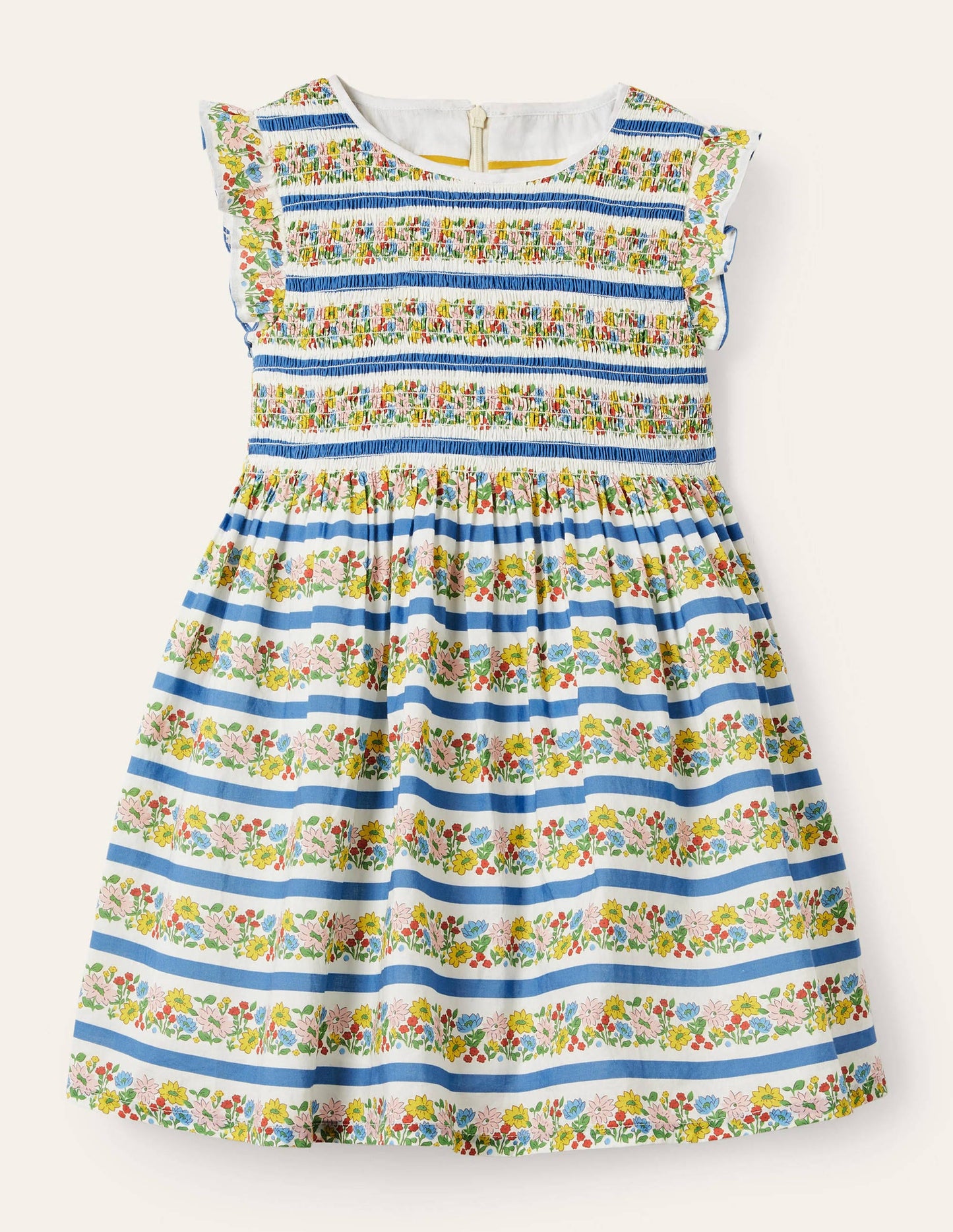 Smocked Woven Dress-Multi Floral Stripe
