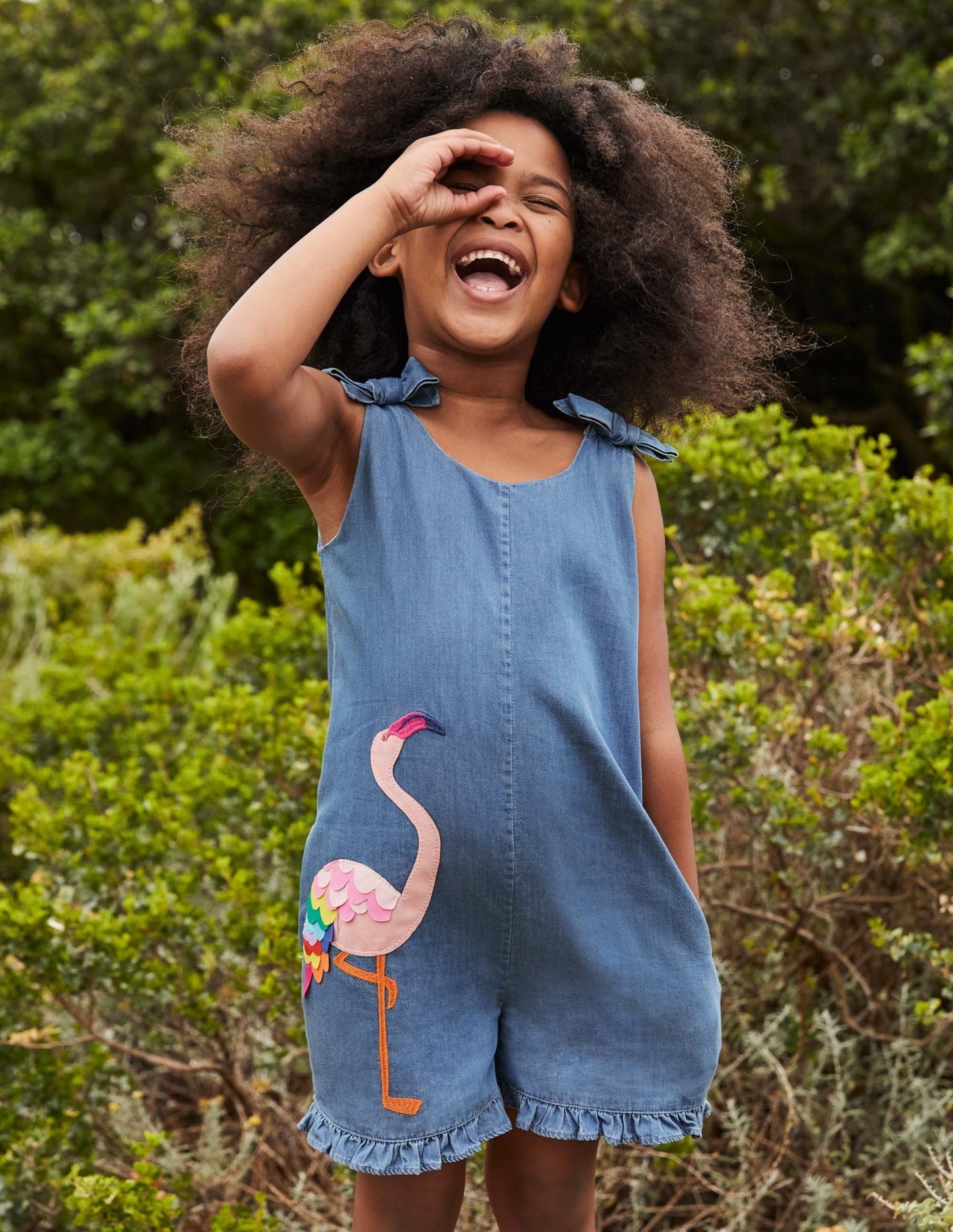 Einteiler mit Trägern zum Binden-Faux-Uni, Flamingo