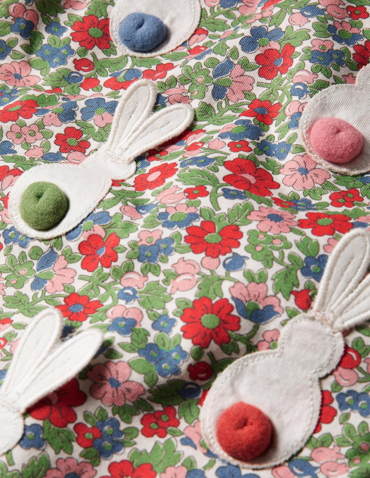 3D-Flatteroberteil-Bunt/Vintageblau, Blumen/Häschen