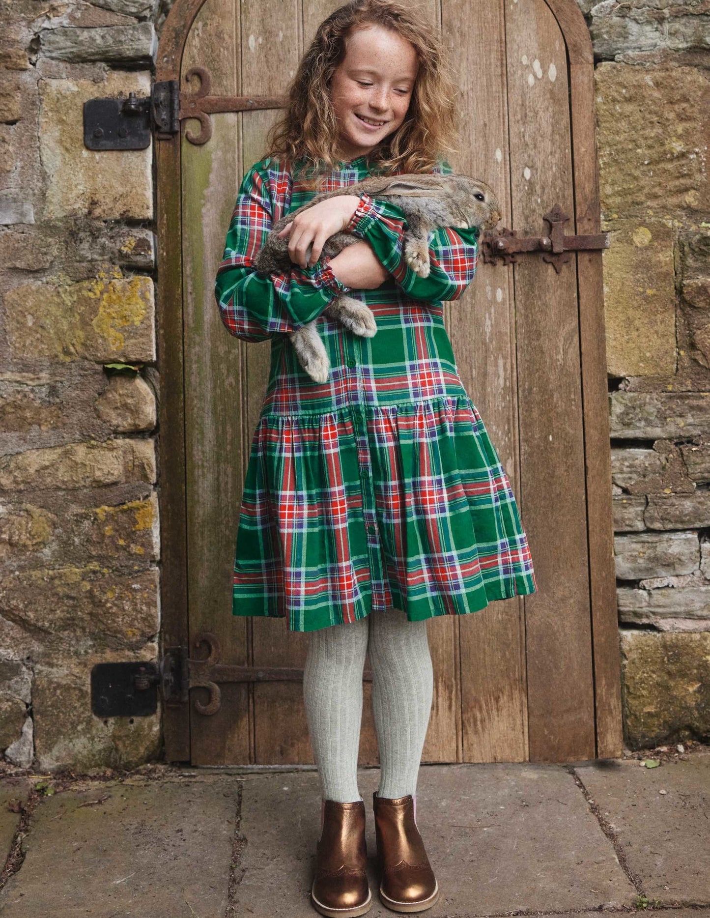 Robe tissée décontractée à carreaux-Carreaux vert forêt