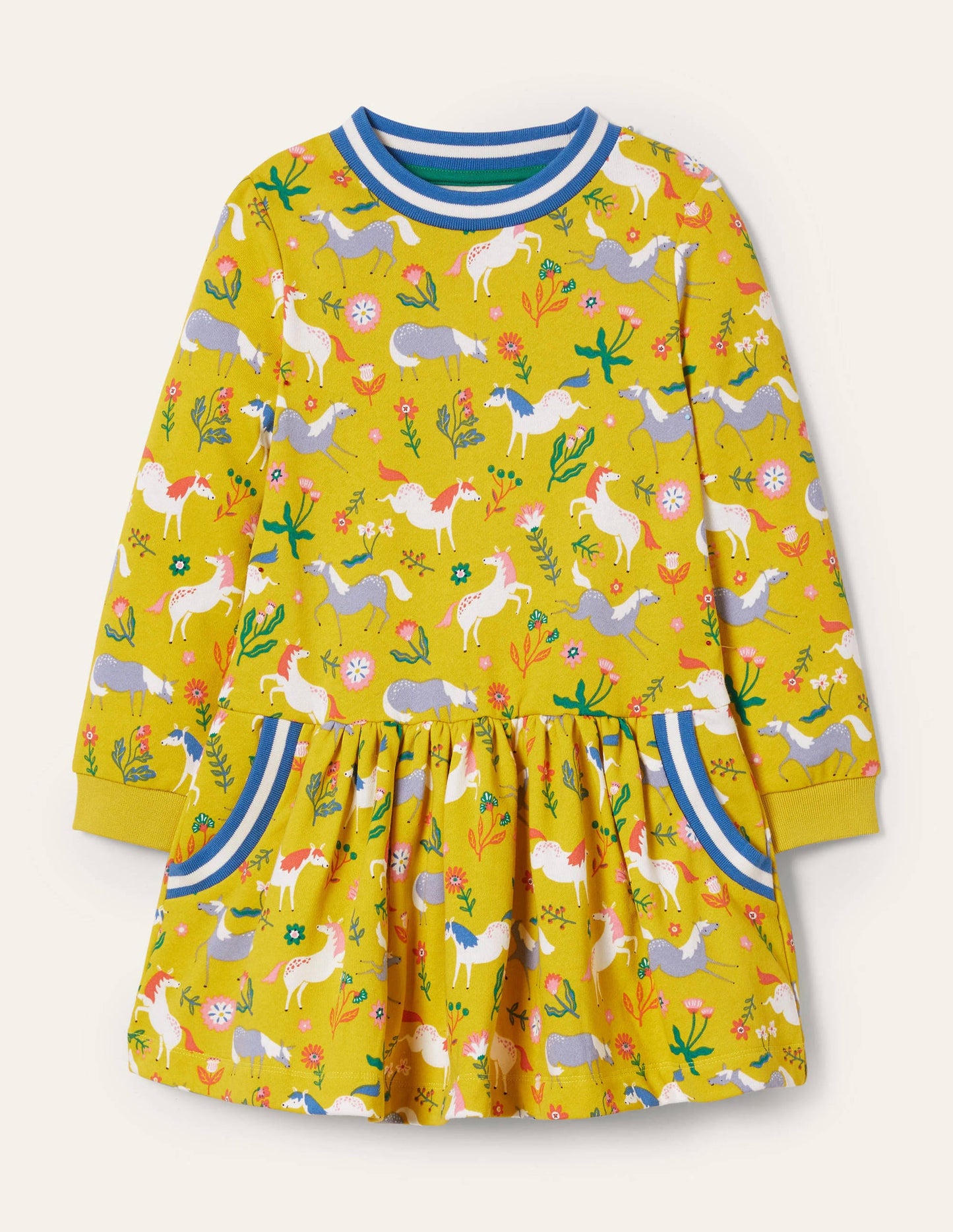 Gemütliches Sweatshirt-Kleid mit Muster-Maisgelb, Ponys