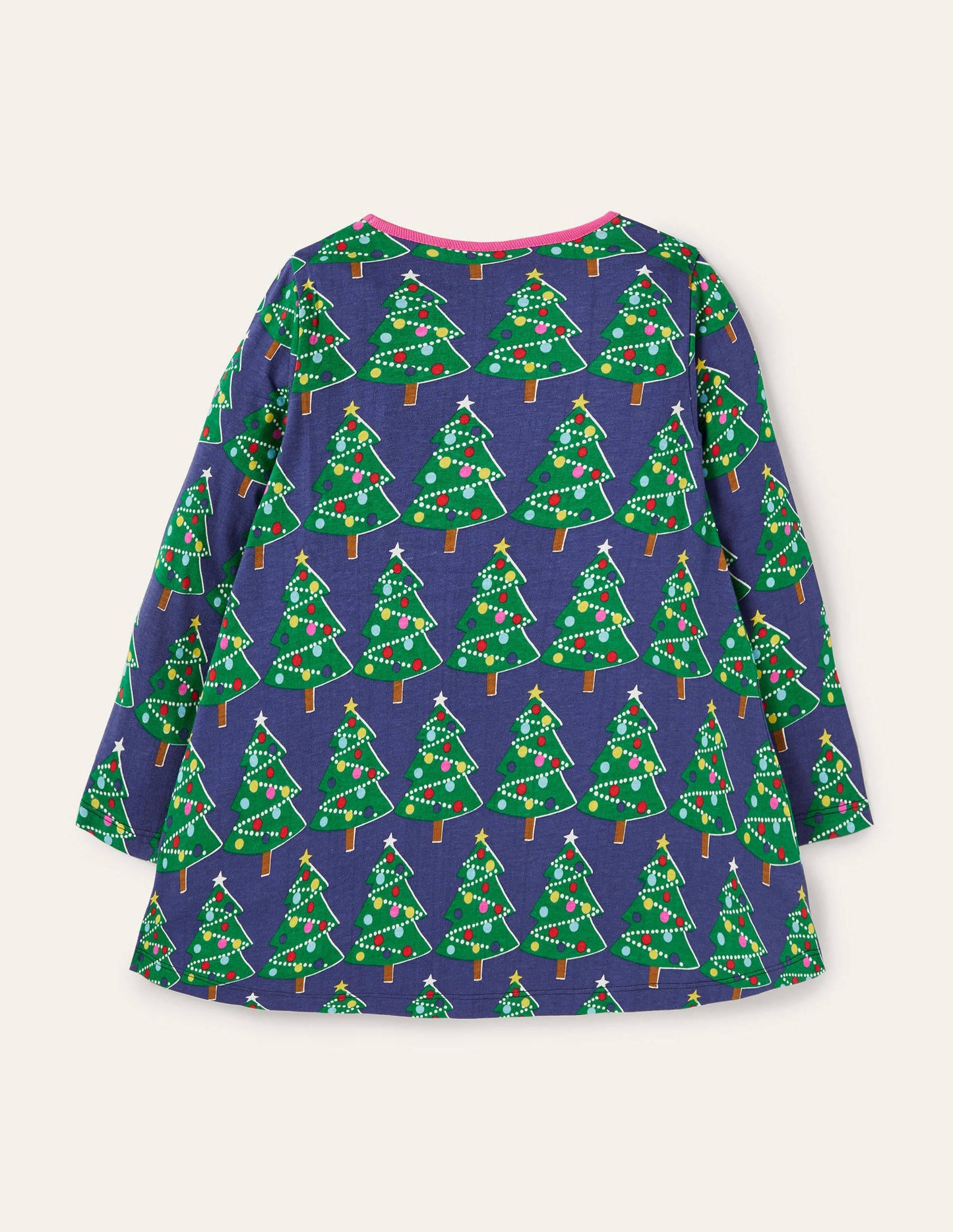 Gemusterte Jersey-Tunika mit Taschen-Segelblau, Weihnachtsbäume