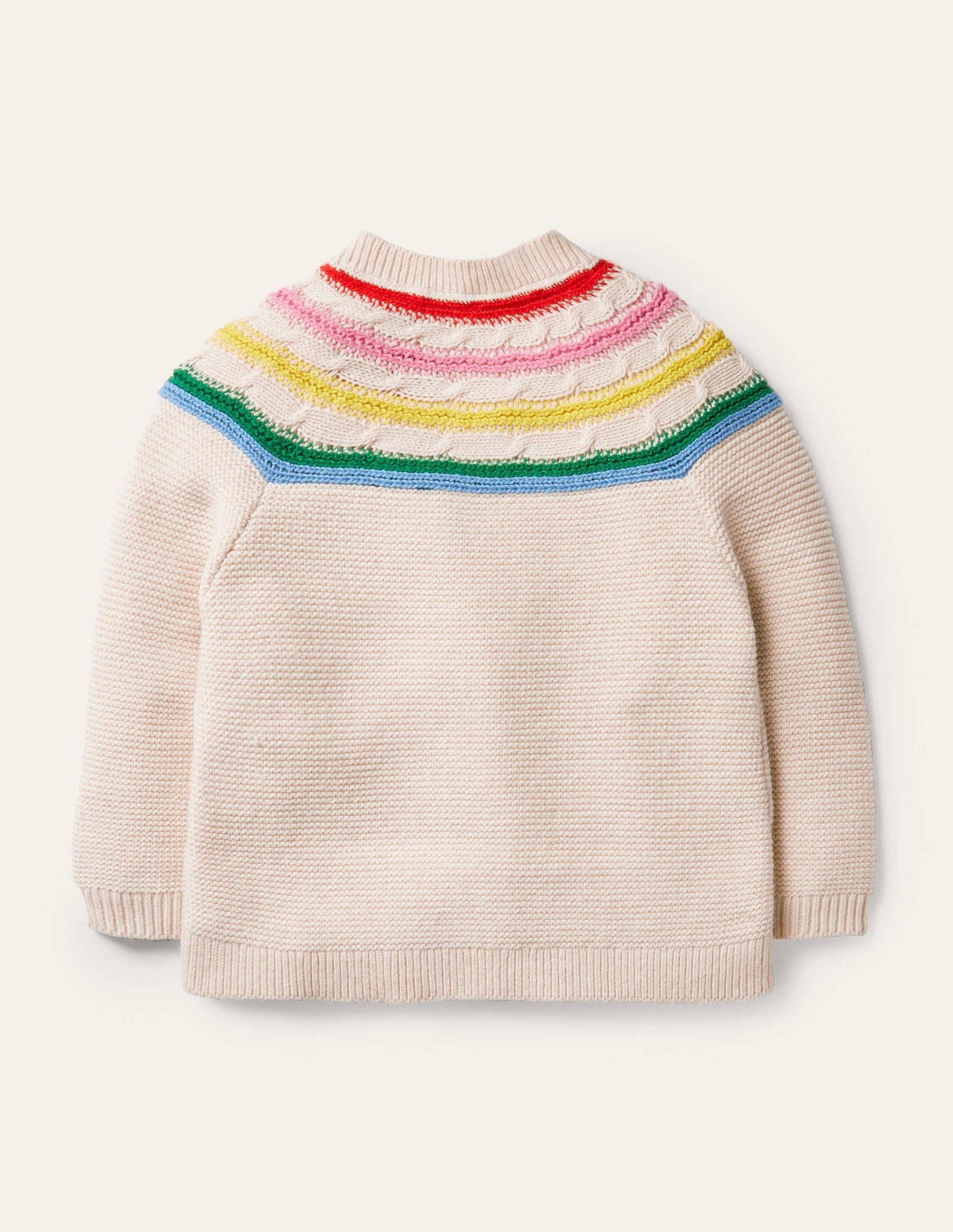 Fröhlicher Cardigan mit Regenbogenpasse-Ecru Meliert