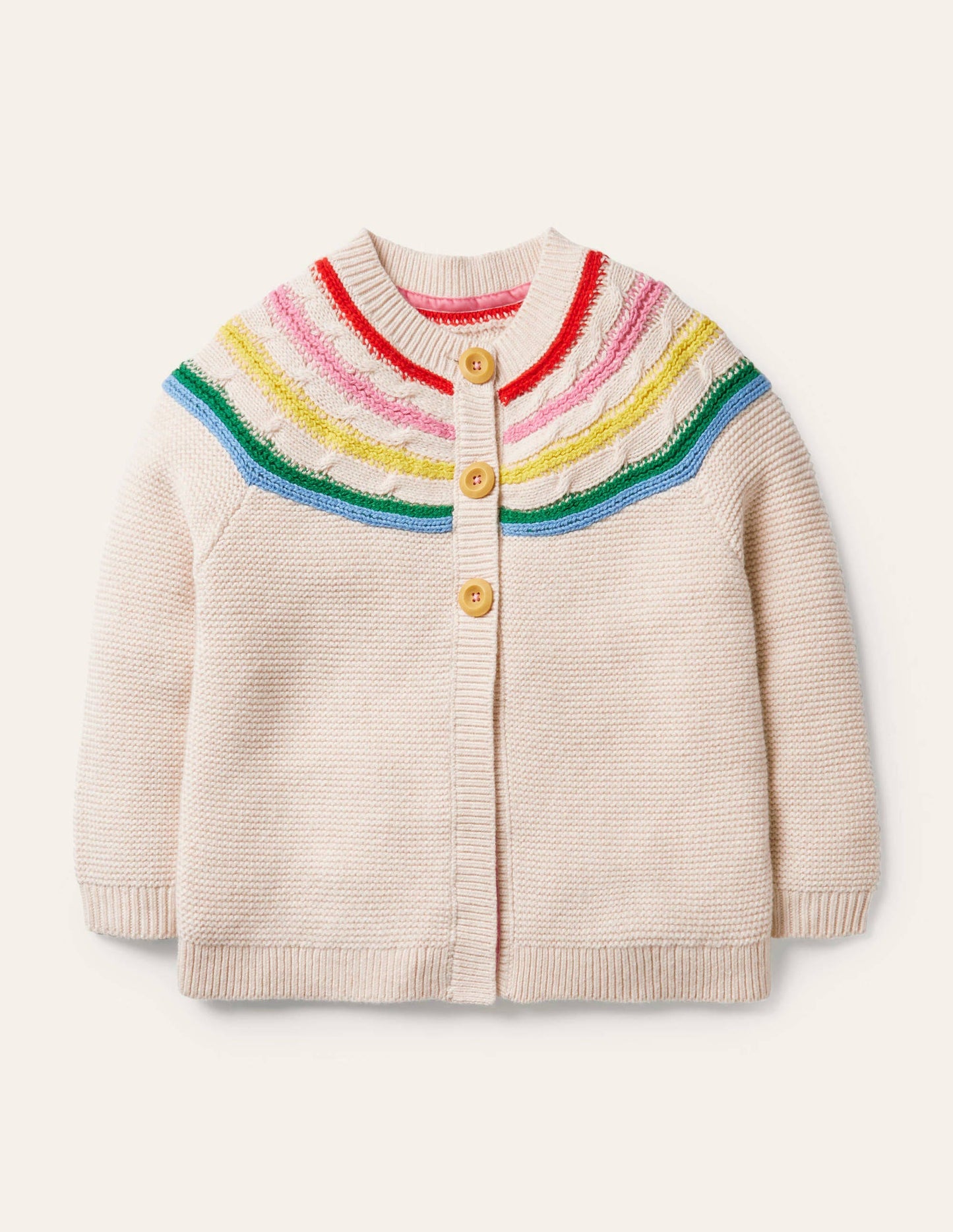 Fröhlicher Cardigan mit Regenbogenpasse-Ecru Meliert