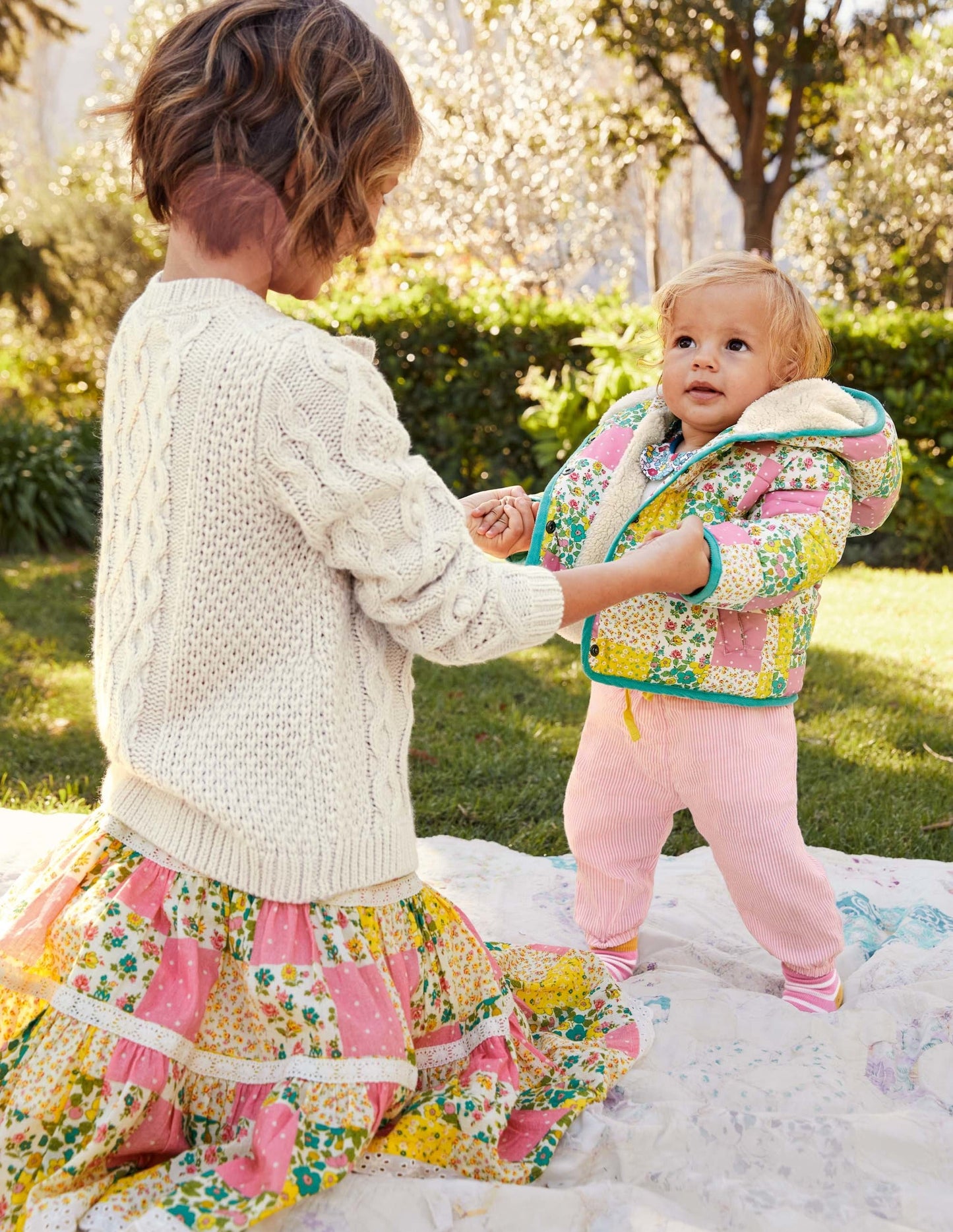 Jacke mit Wattierung-Bunt, Patchwork-Blumenmuster