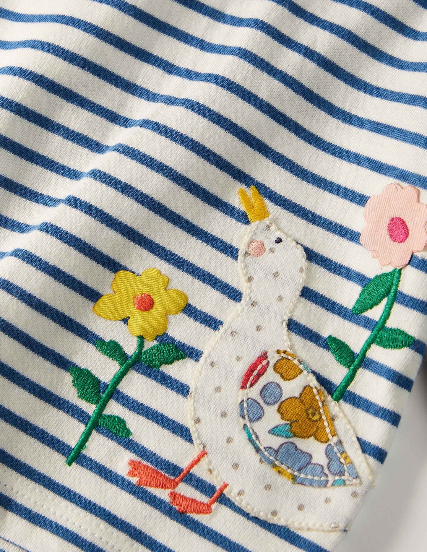 Big Appliqué Collared T-shirt-Ivory/Venice Blue Ducks