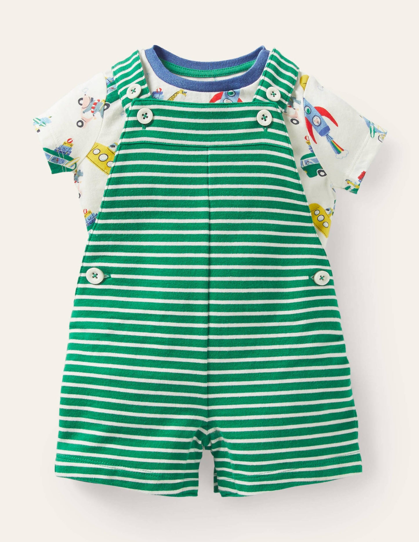 Sommerliches Latzhosen-Set aus Jersey-Bunt, Tierabenteuer