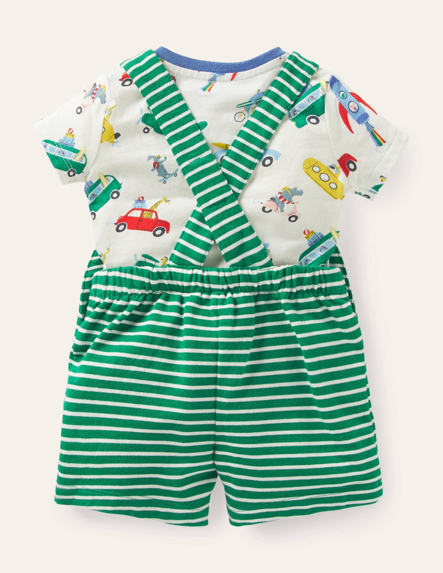 Sommerliches Latzhosen-Set aus Jersey-Bunt, Tierabenteuer