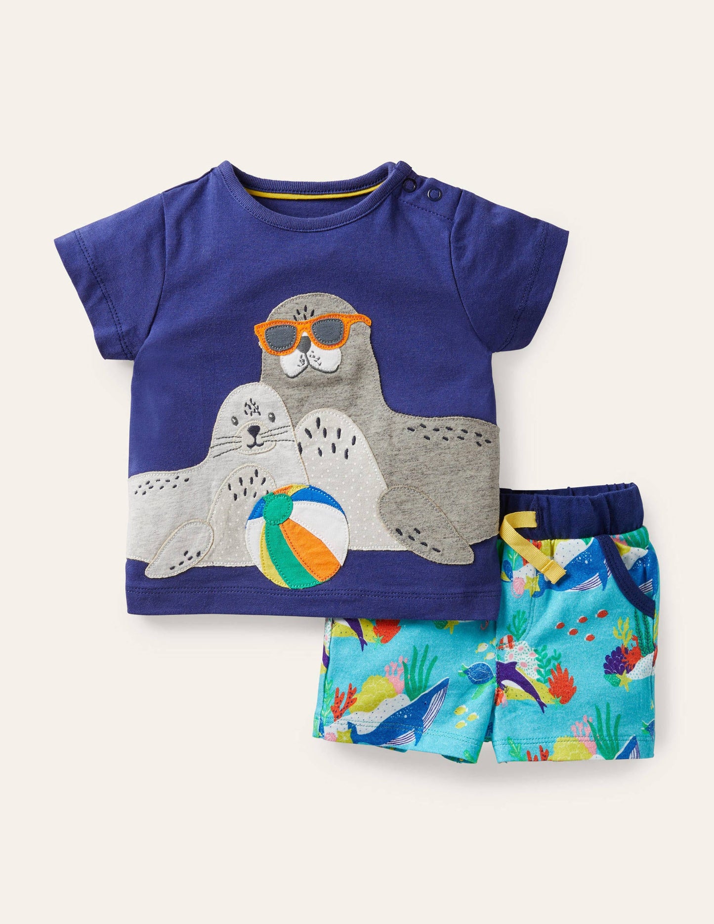 Shorts mit Urlaubsapplikation im Set-Meerblau, Unterwassermotiv