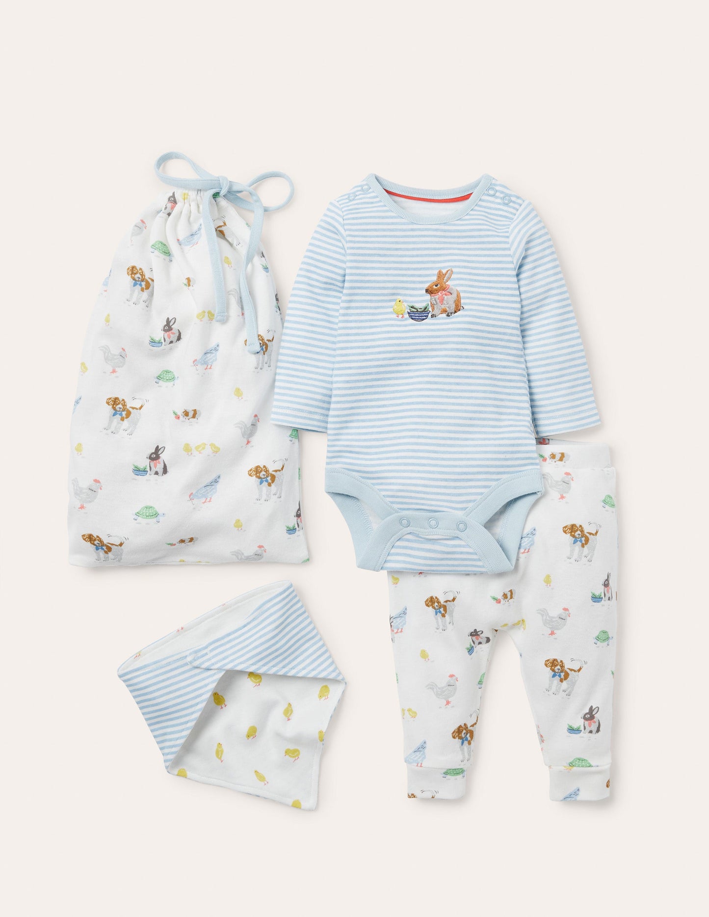 Set aus Biobaumwolle mit Bauernhofmotiv-Naturweiß, Haustierfreunde