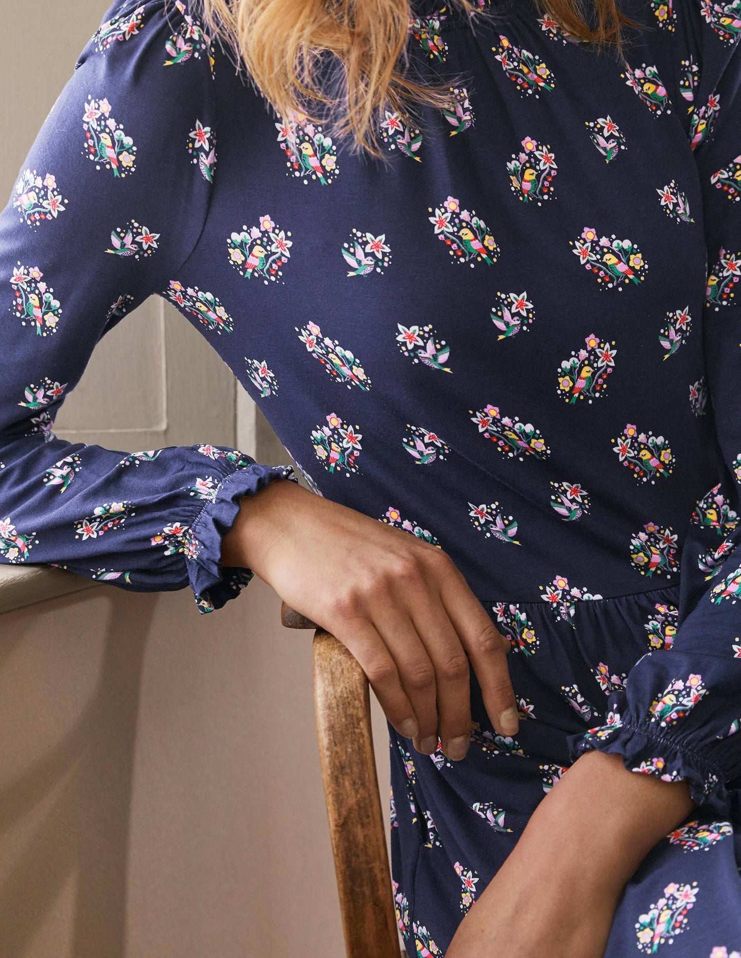 Clara Jerseykleid-Navy, Zarte Vögel