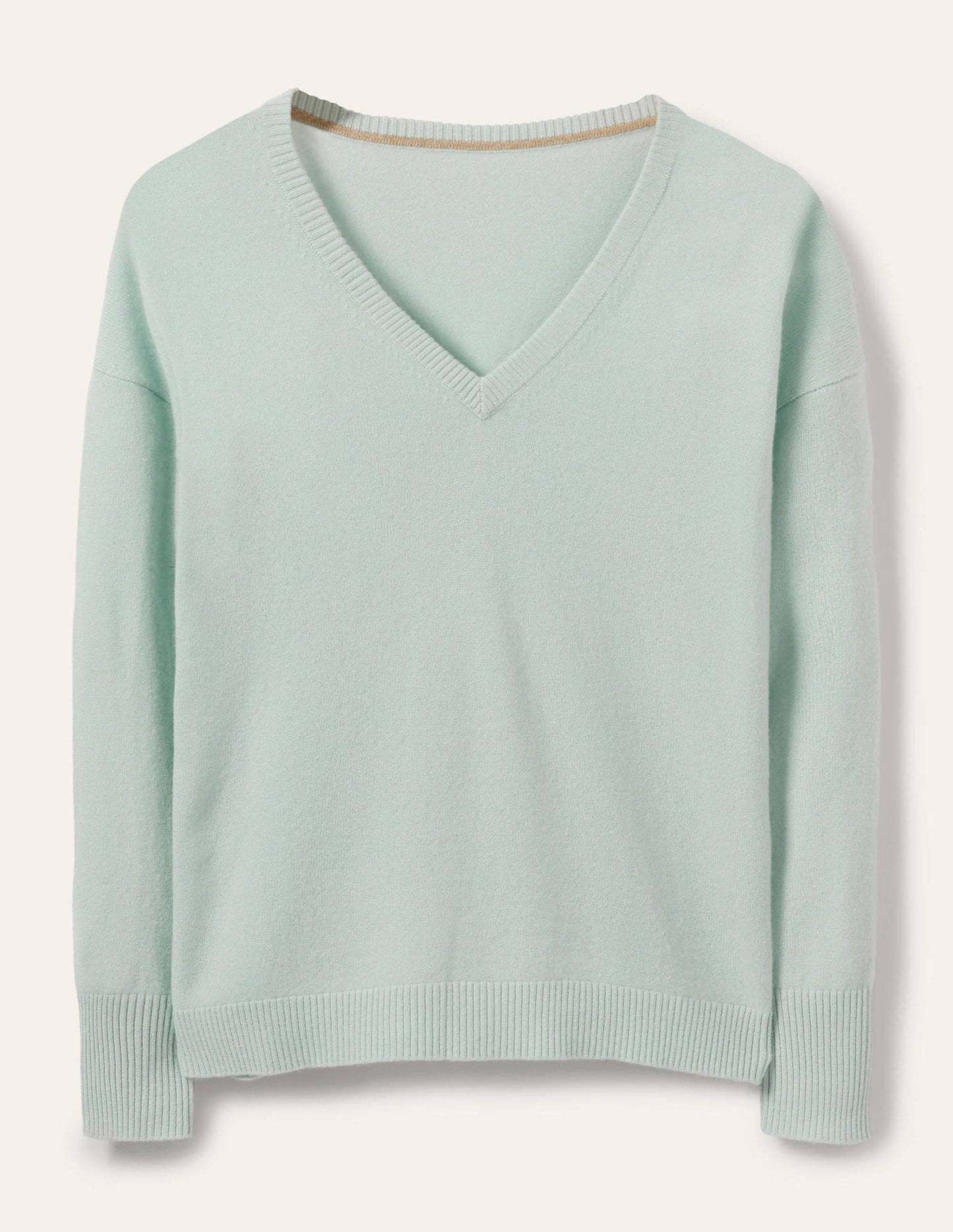 Lässiger Kaschmirpullover mit V-Ausschnitt-Seeblau