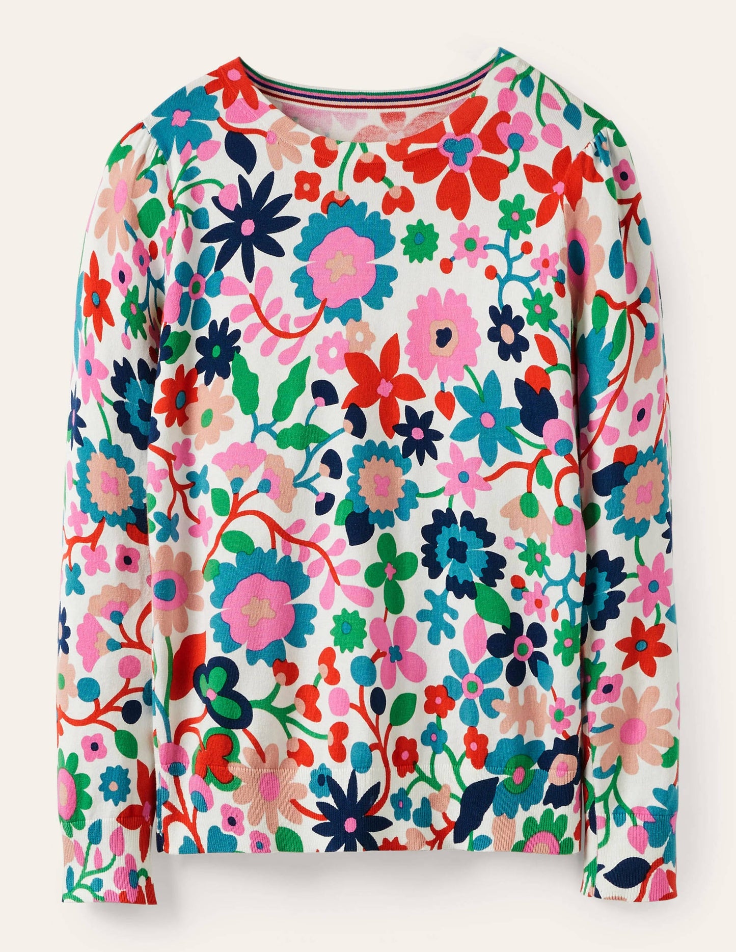 Baumwollpullover mit Rundhalsausschnitt-Naturweiß, Prärie-Blumen