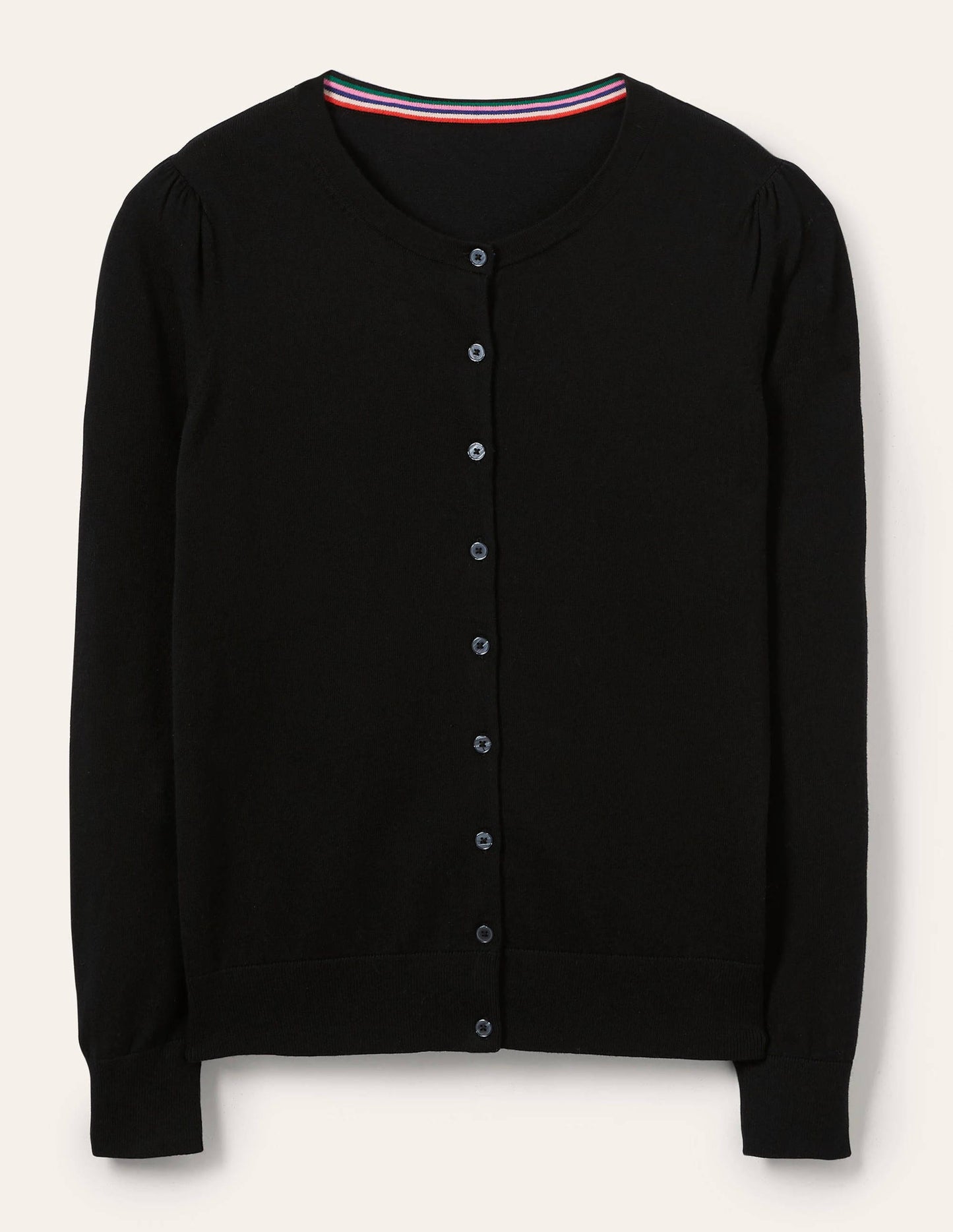 Baumwollcardigan mit Rundhalsausschnitt-Schwarz