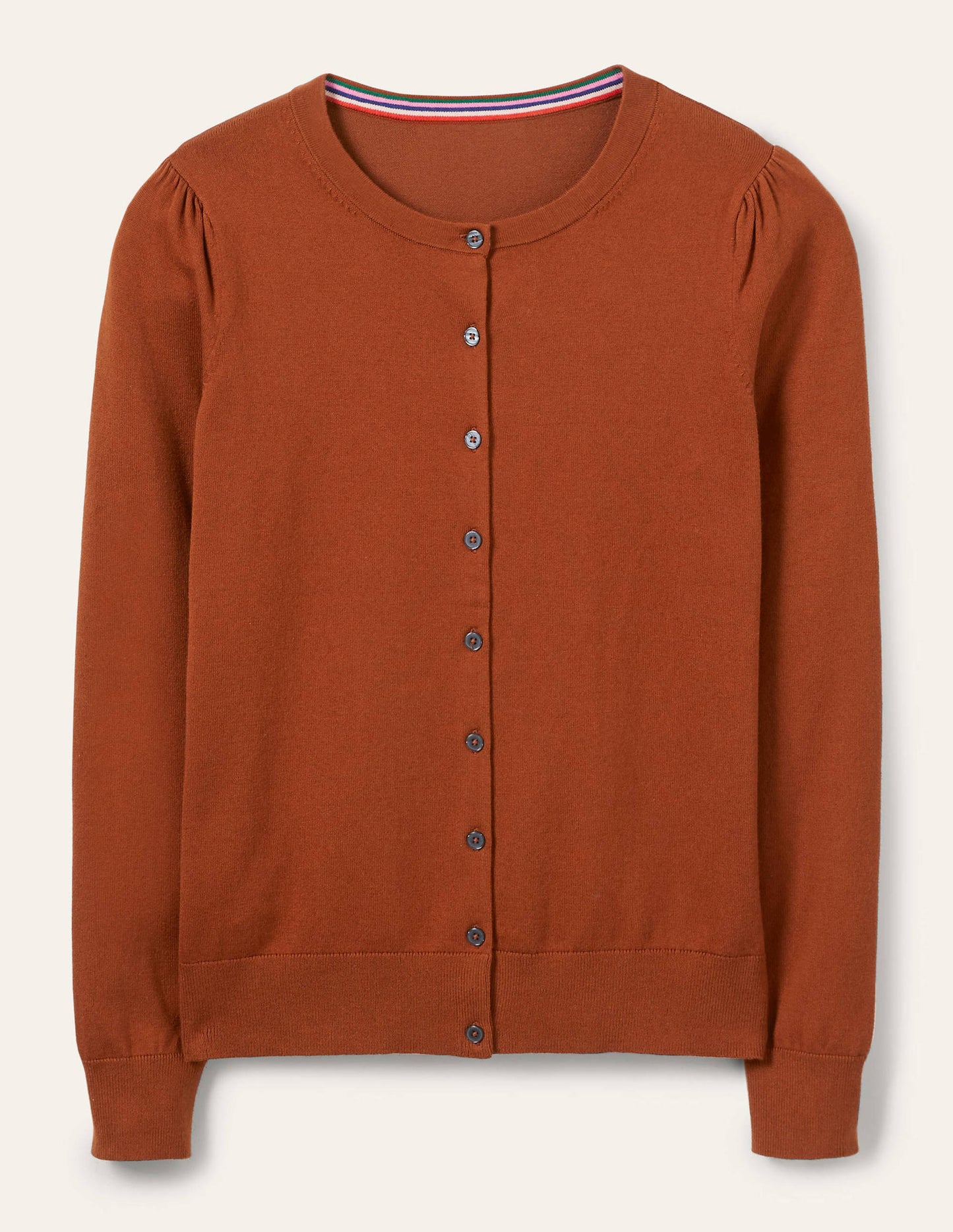 Cotton Crew Neck Cardigan-Rust