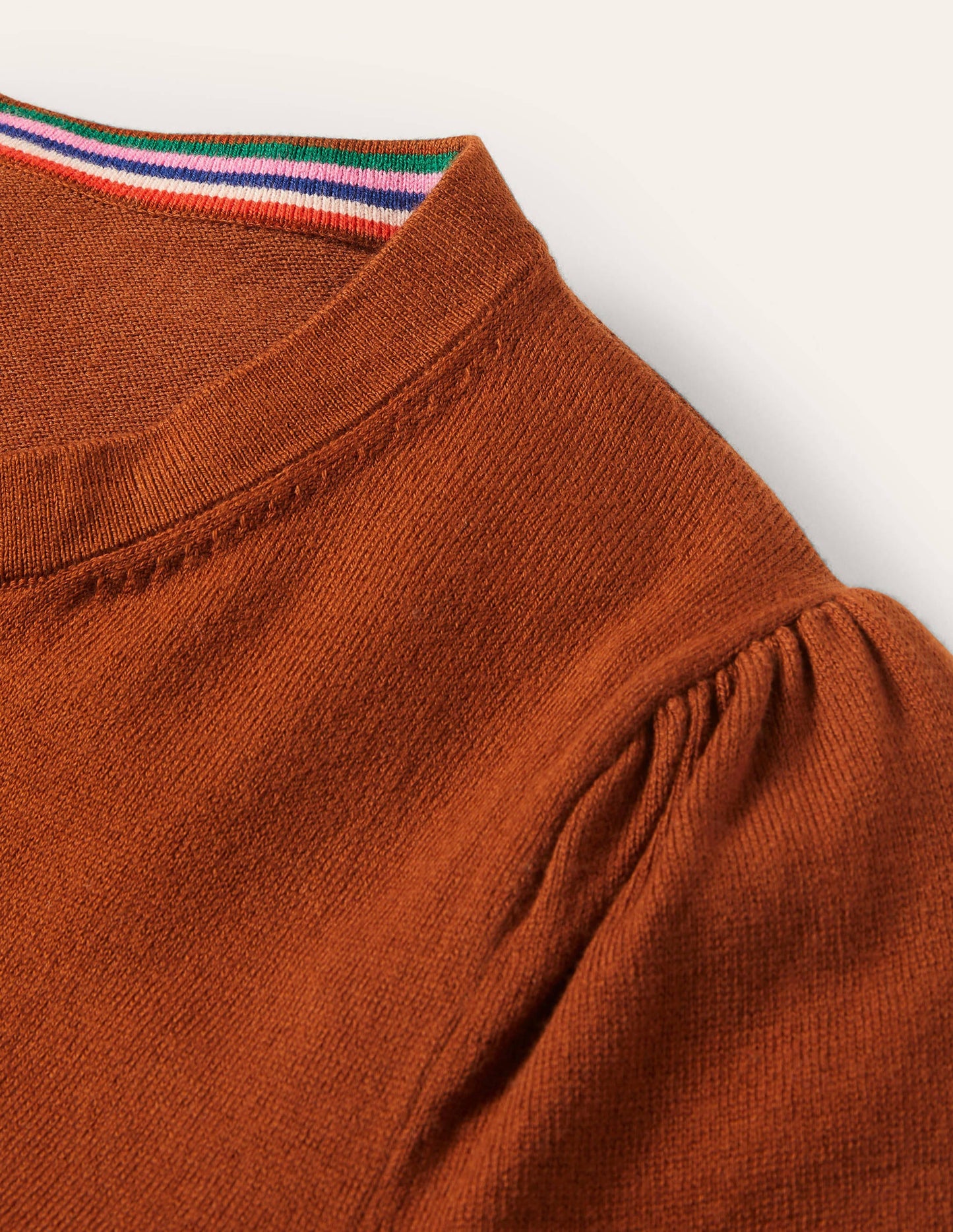 Cotton Crew Neck Cardigan-Rust