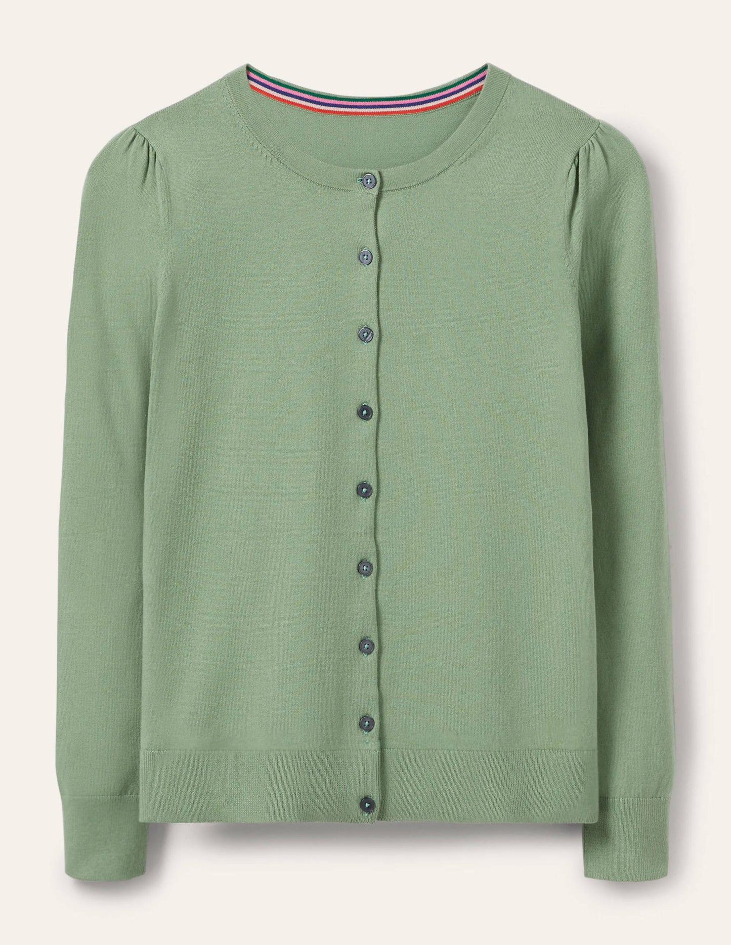 Cotton Crew Neck Cardigan-Duck Egg
