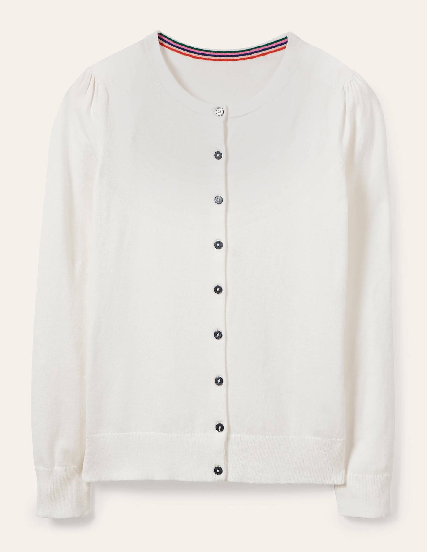Cotton Crew Neck Cardigan-Ivory