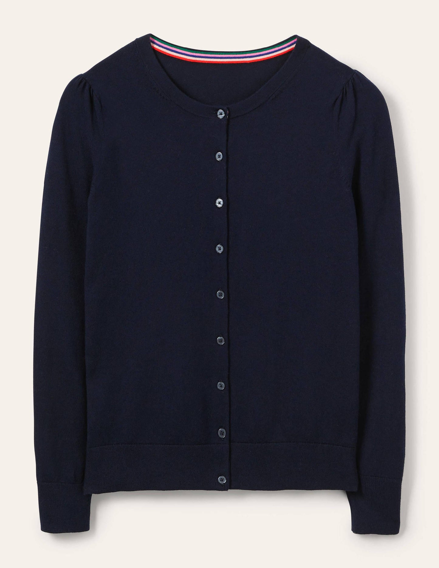 Cotton Crew Neck Cardigan-Navy