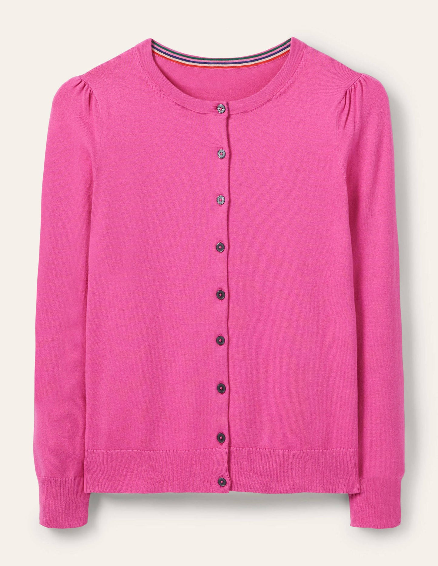 Cotton Crew Neck Cardigan-Candy Pink