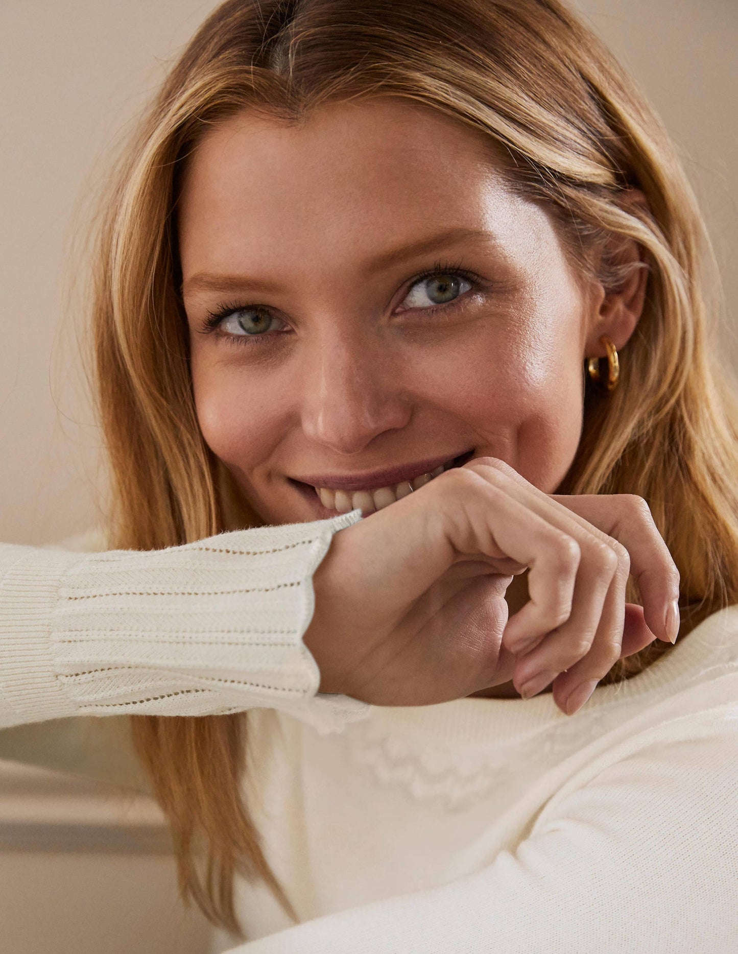 Aimee Pointelle-Pullover-Naturweiß