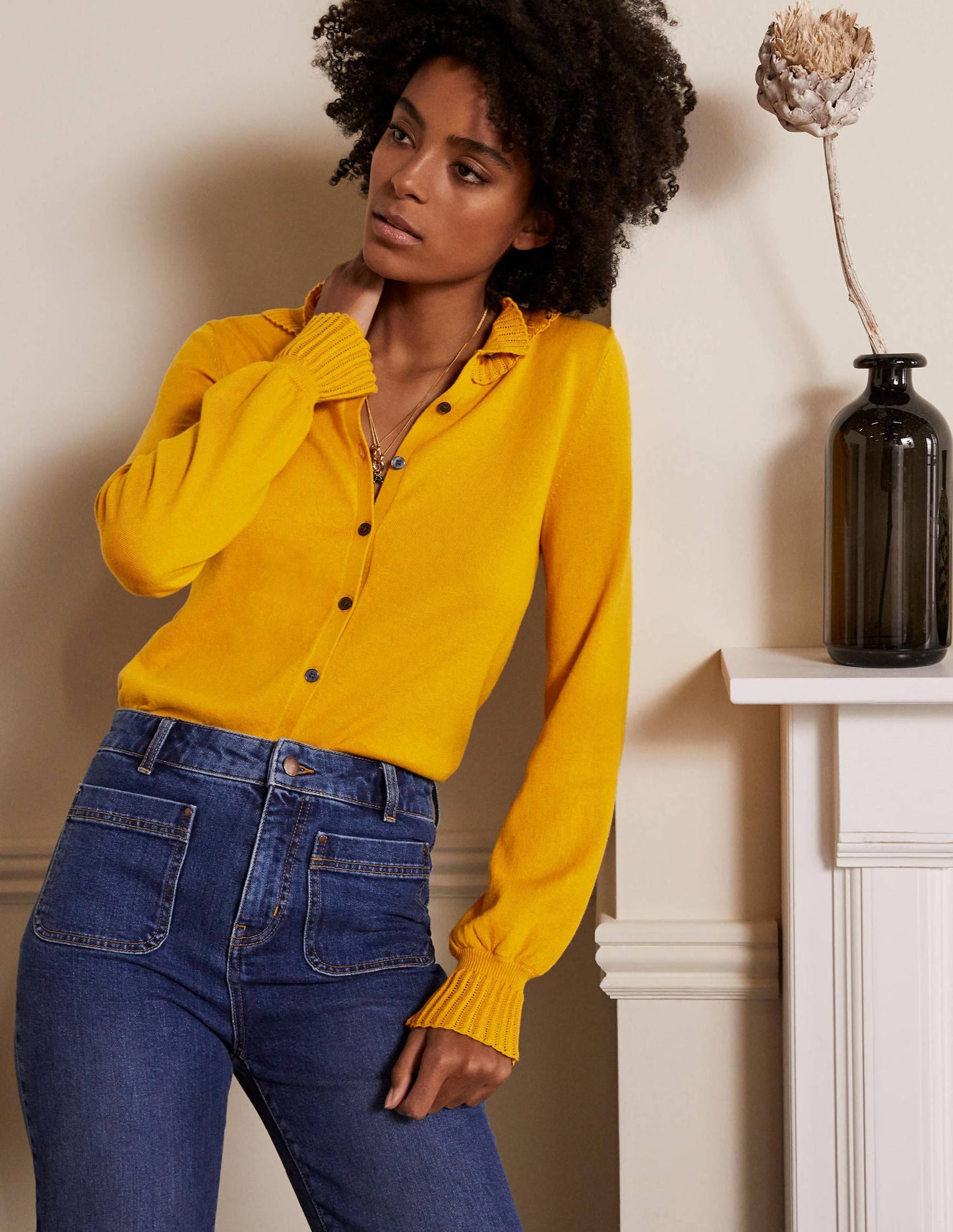 Frederica Pointelle-Cardigan-Sonnengelb