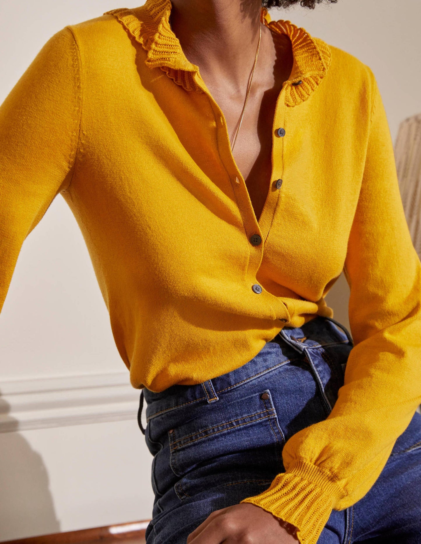Frederica Pointelle-Cardigan-Sonnengelb