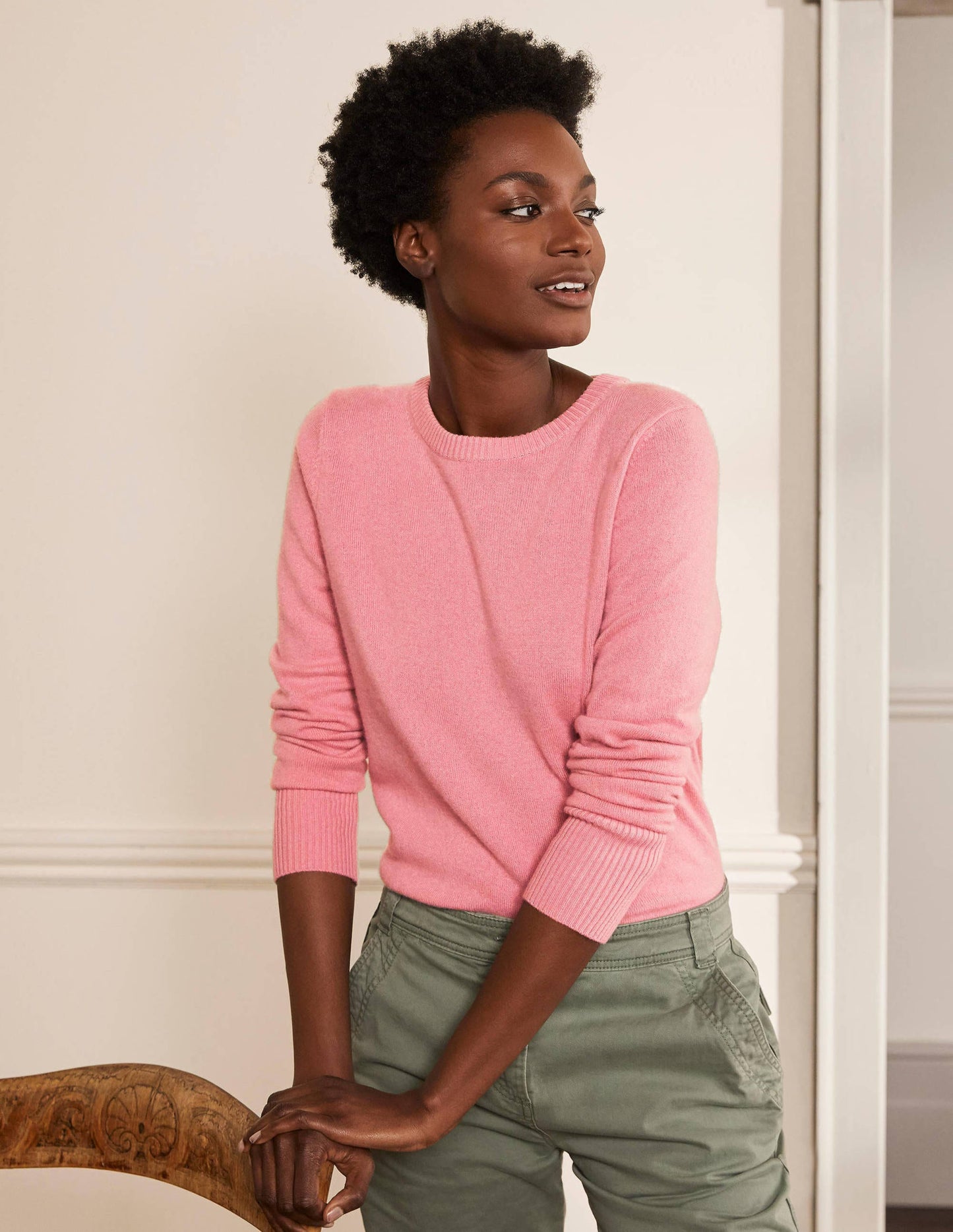 Kaschmirpullover mit Rundhalsausschnitt-Kirschblütenrosa
