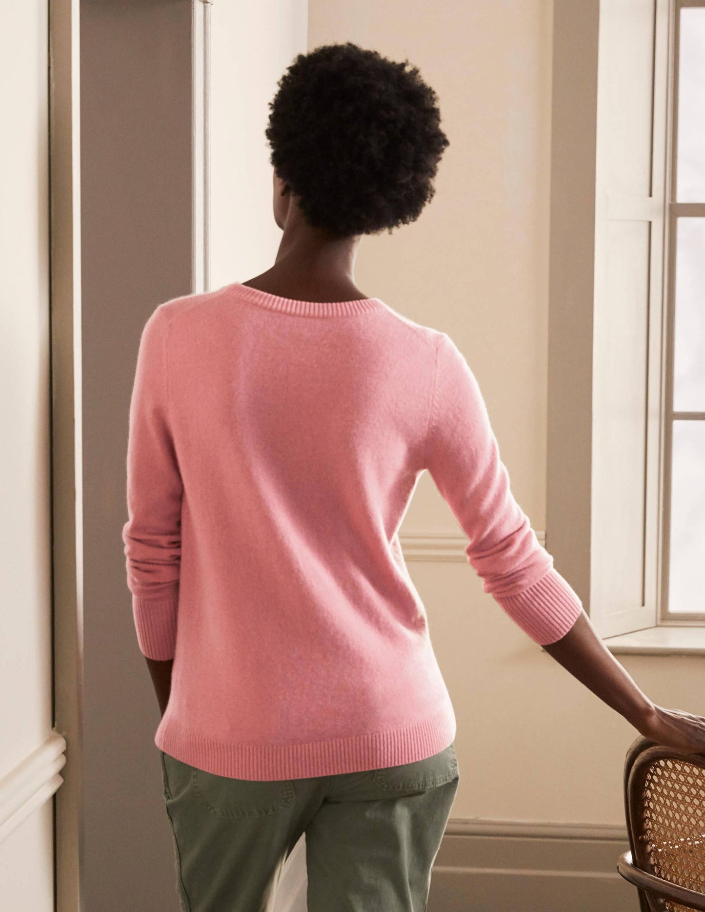 Kaschmirpullover mit Rundhalsausschnitt-Kirschblütenrosa