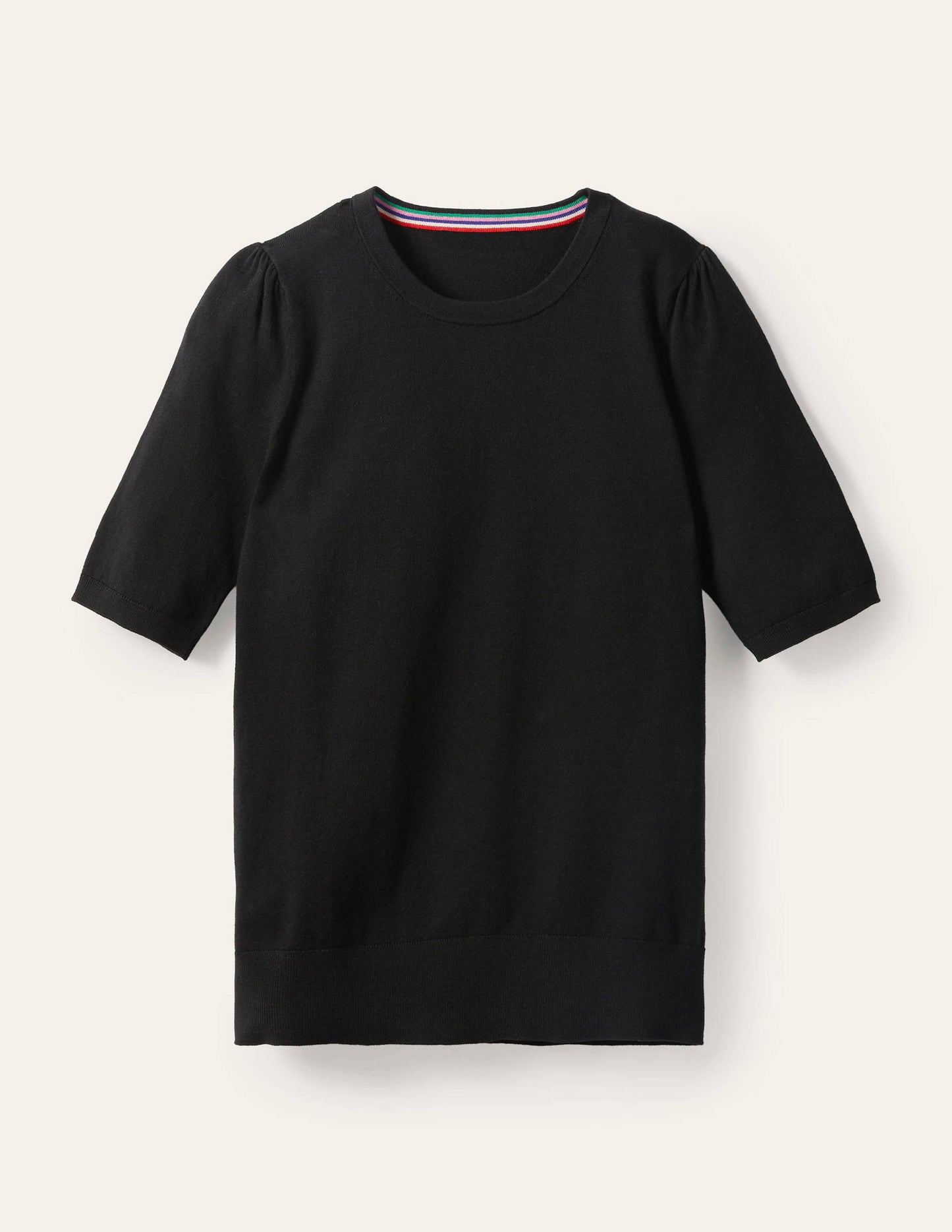 Cotton Crew Knitted Top-Black
