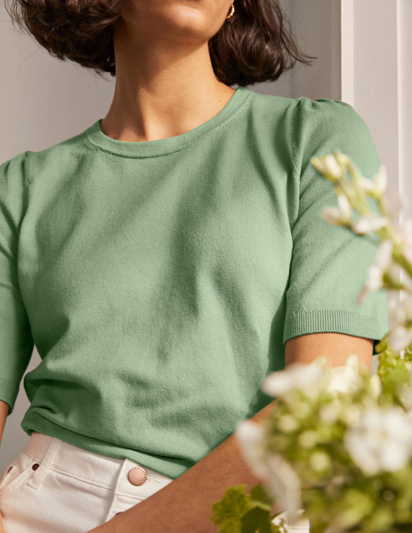 Cotton Crew Knitted Top-Duck Egg