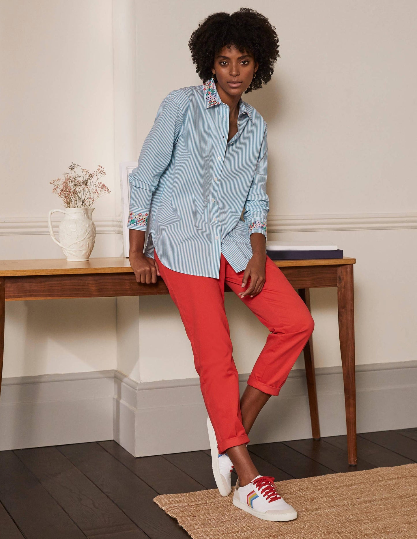 Agnes Oversize-Hemd-Zartes Seeblau, Feine Streifen