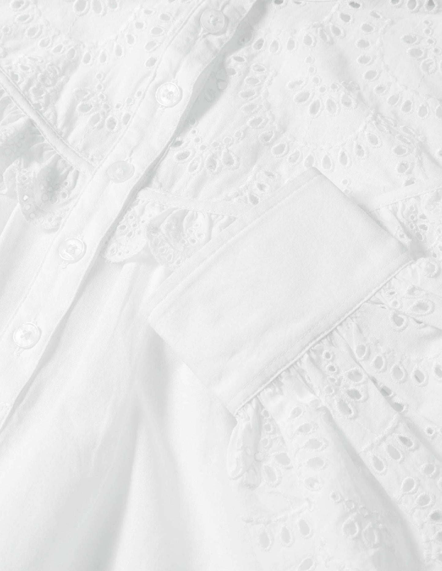 Broderie Frill Cotton Shirt-White
