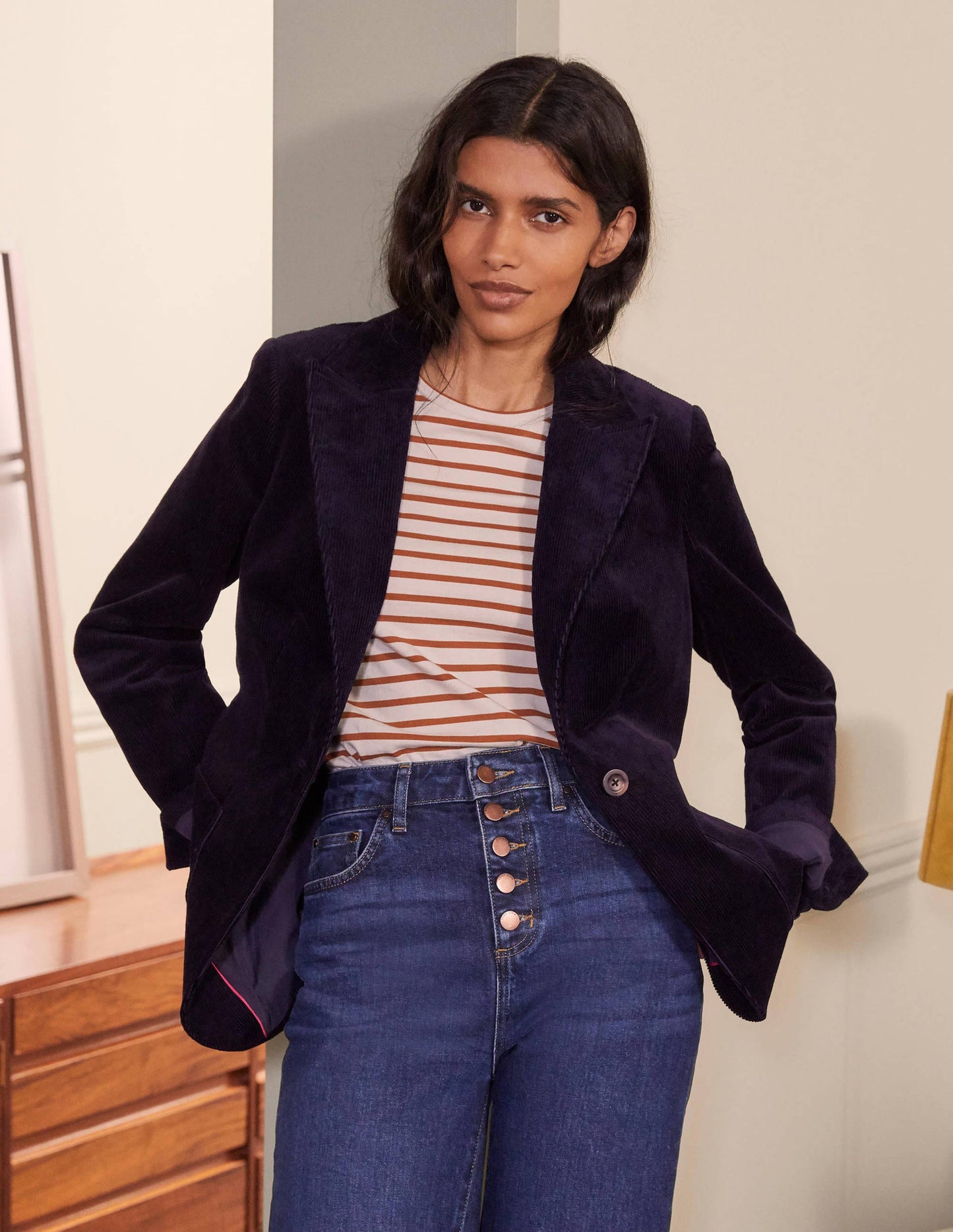 Blazer Victoria en velours côtelé-Bleu marine