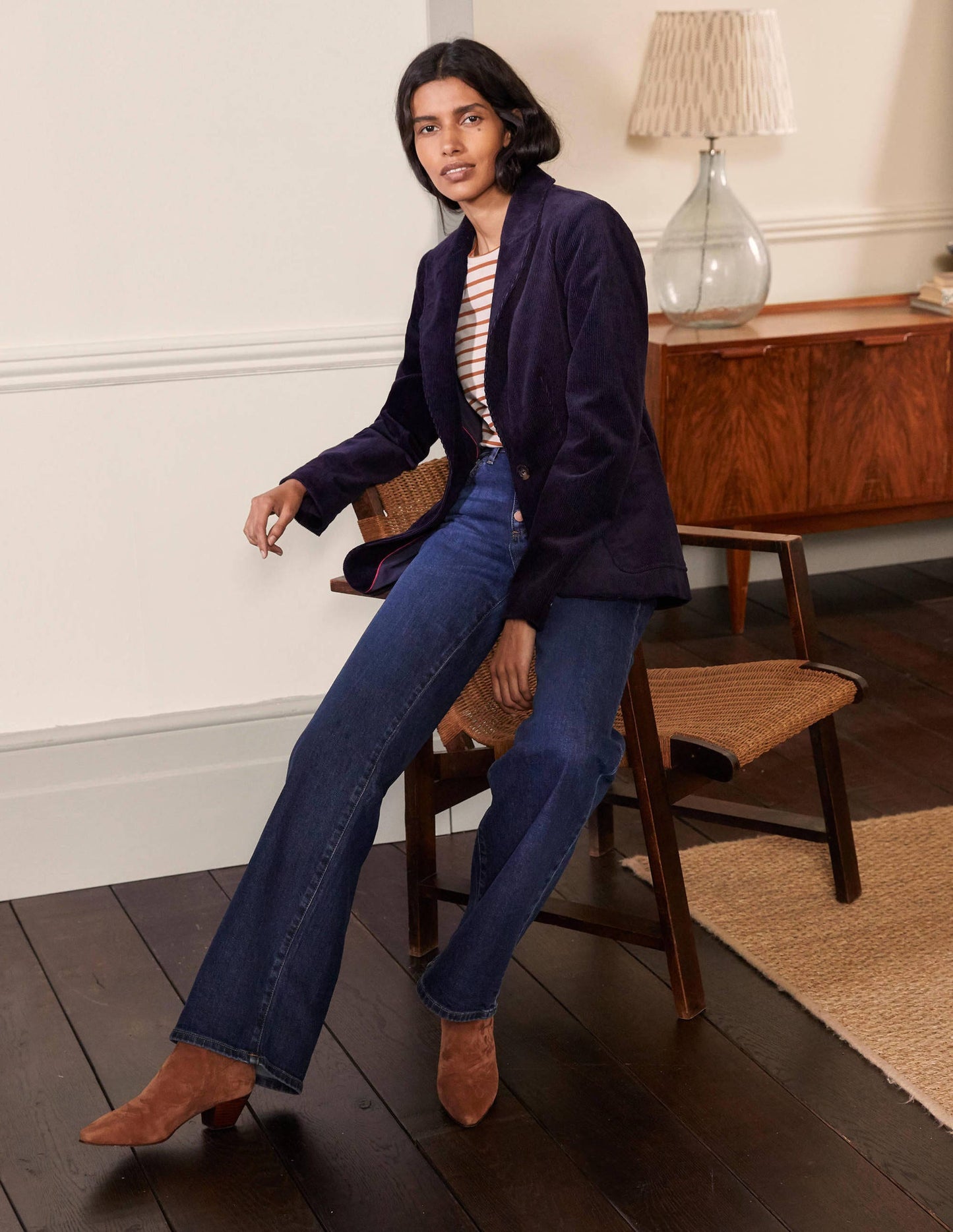 Blazer Victoria en velours côtelé-Bleu marine